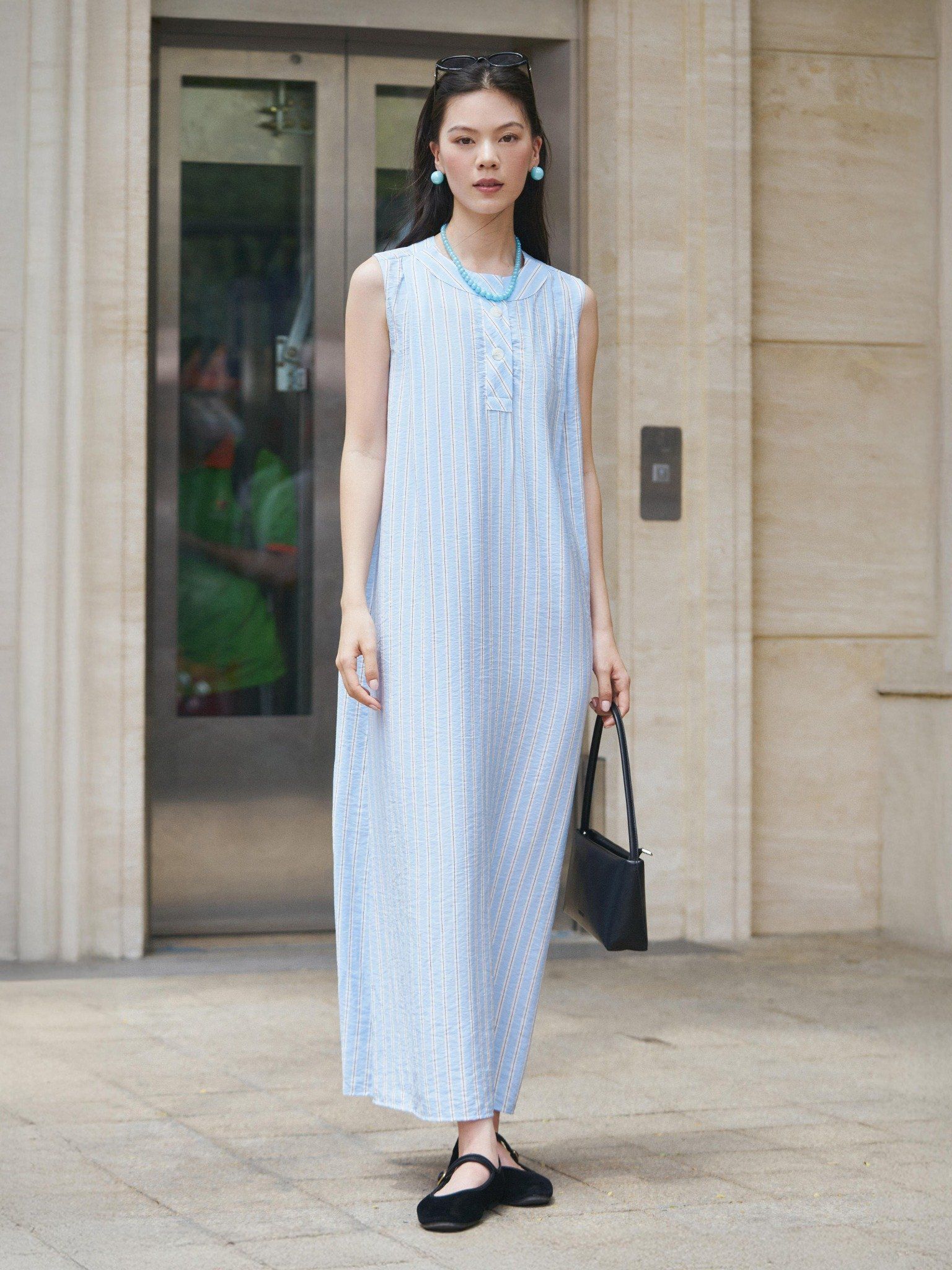  Đầm dài sọc | Mauve Striped dress 