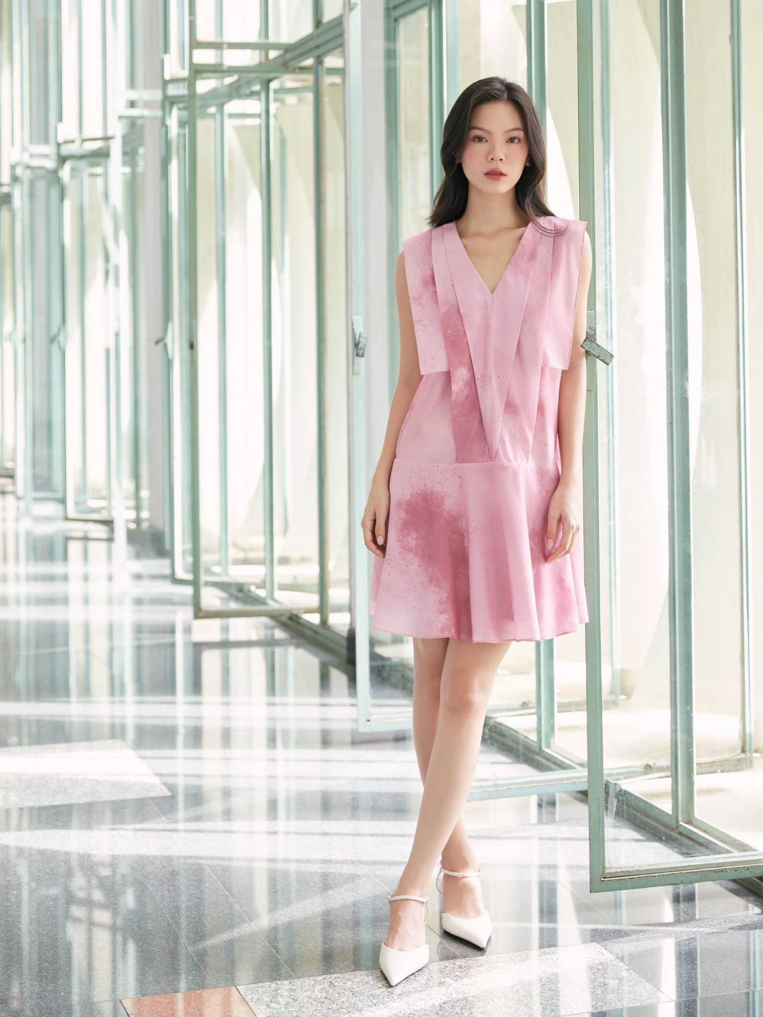  Đầm xếp ly loang màu Mauve Tie dye dress 