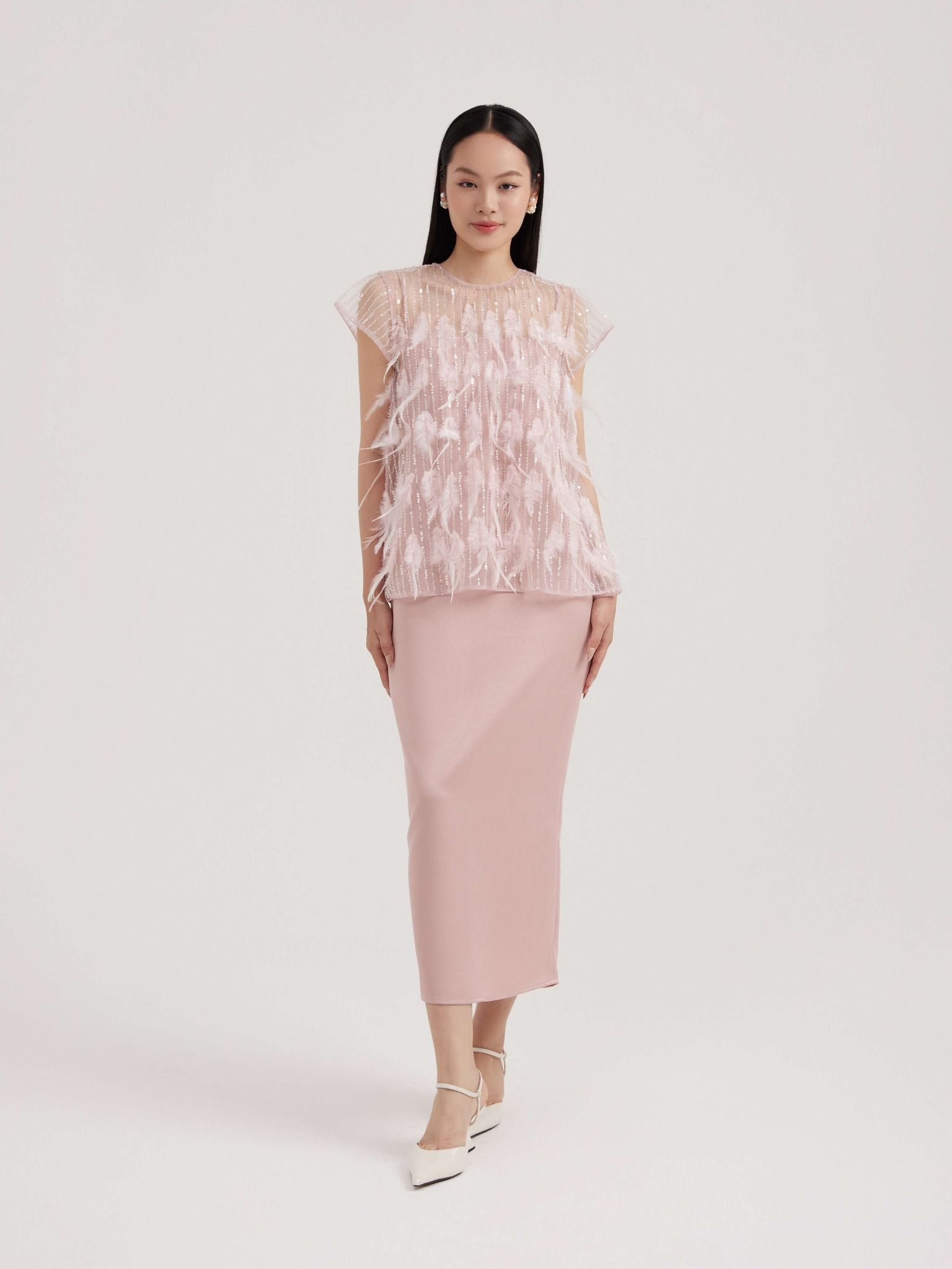  Set đầm bút chì Mauve Feather dress 