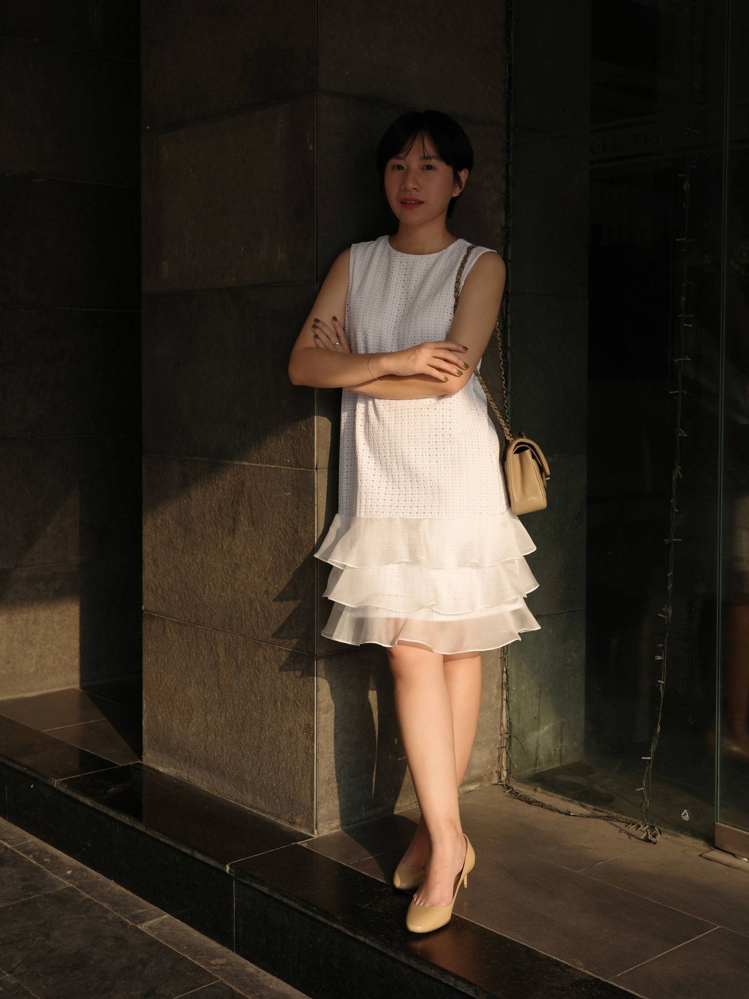  Đầm cotton thêu phối 3 tầng bèo | Mauve Ruffled dress 