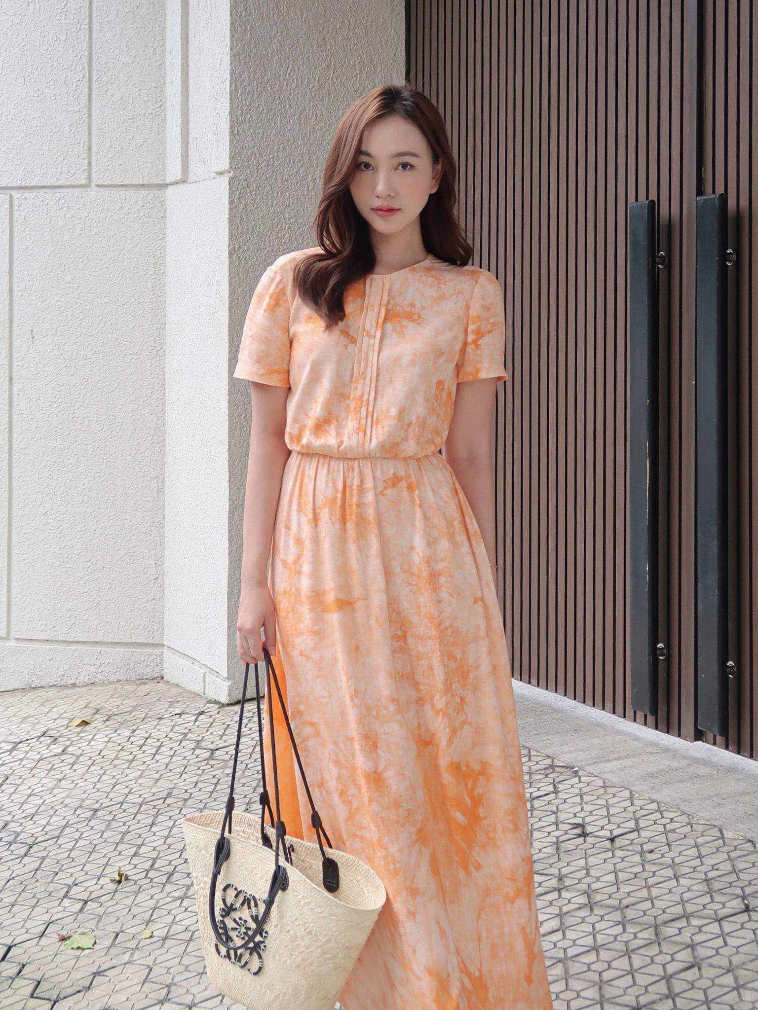  Đầm linen hoa nhún eo Mauve Flower Speck dress 