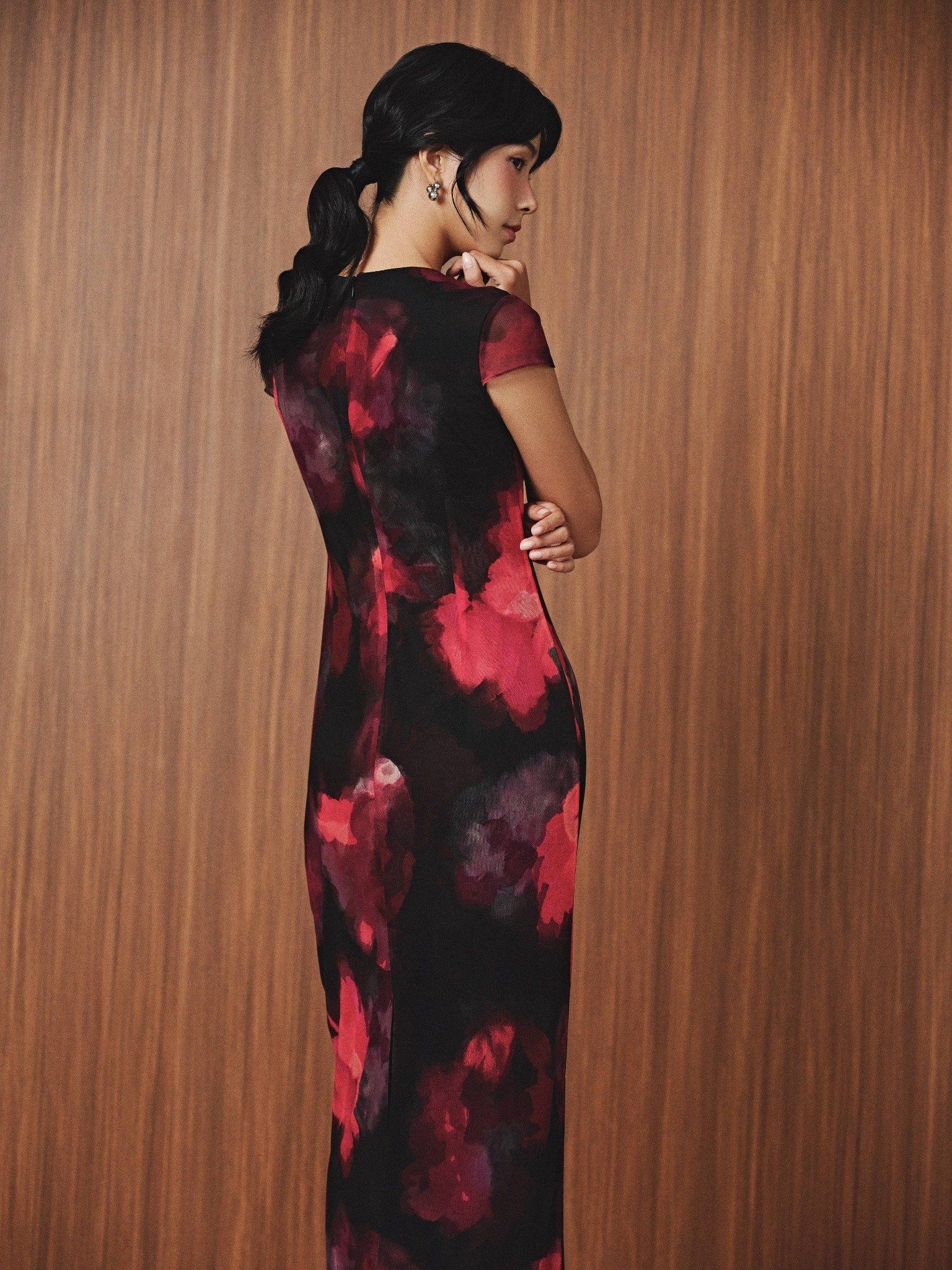  Đầm lụa phối lưới hoa | Mauve Silk Mesh dress 