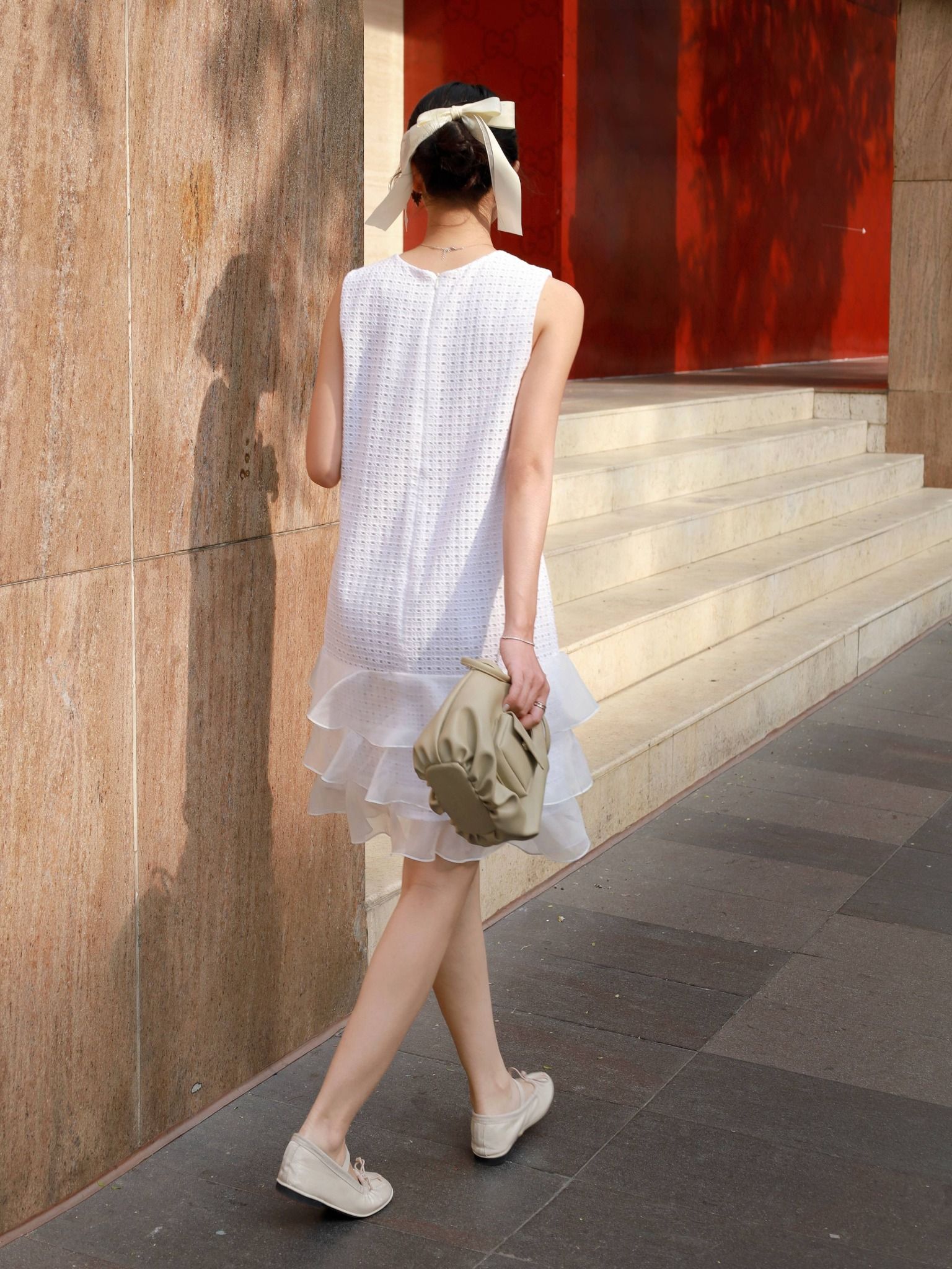  Đầm cotton thêu phối 3 tầng bèo | Mauve Ruffled dress 