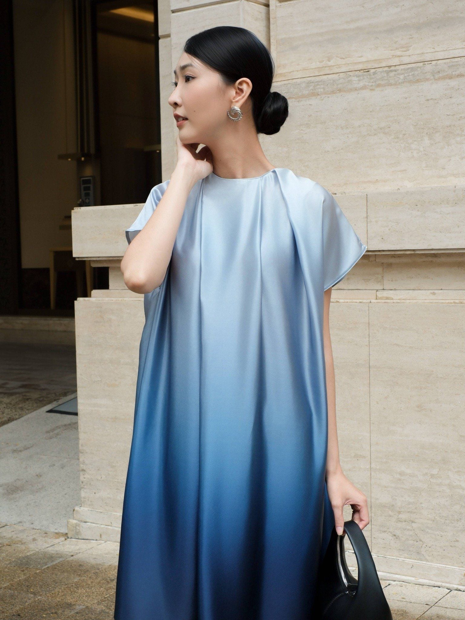  Đầm lụa loang màu thắt nơ | Mauve Ombre dress 