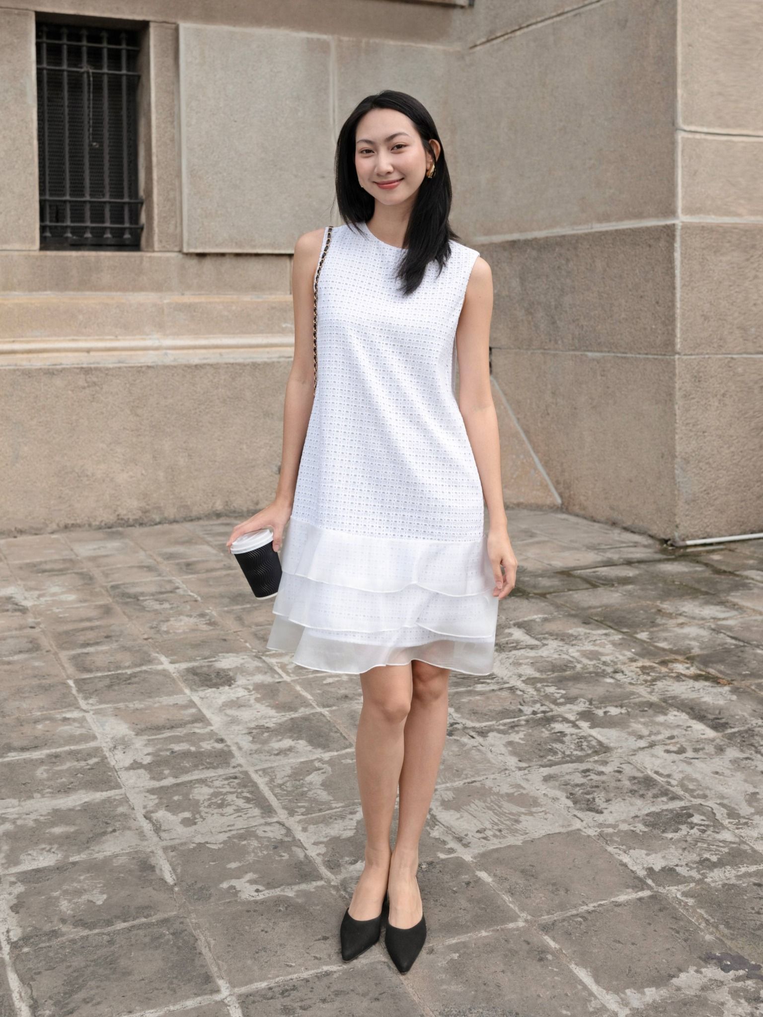  Đầm cotton thêu phối 3 tầng bèo | Mauve Ruffled dress 