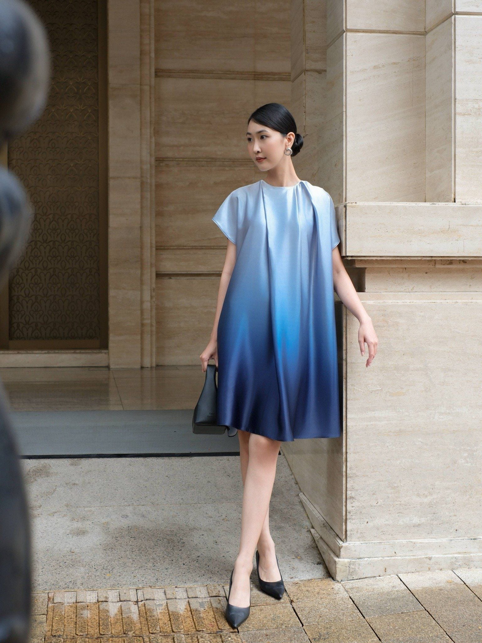  Đầm lụa loang màu thắt nơ | Mauve Ombre dress 