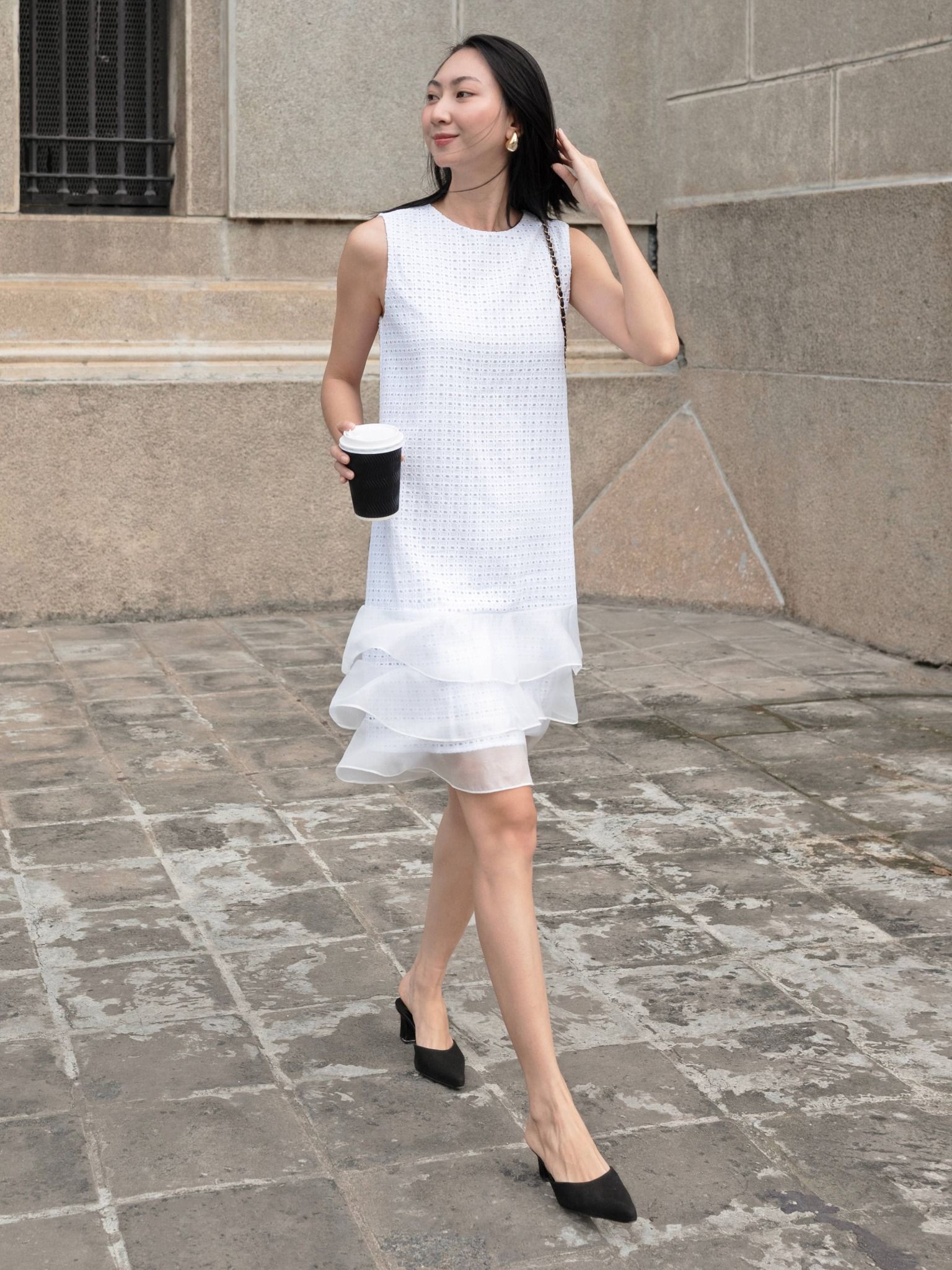  Đầm cotton thêu phối 3 tầng bèo | Mauve Ruffled dress 
