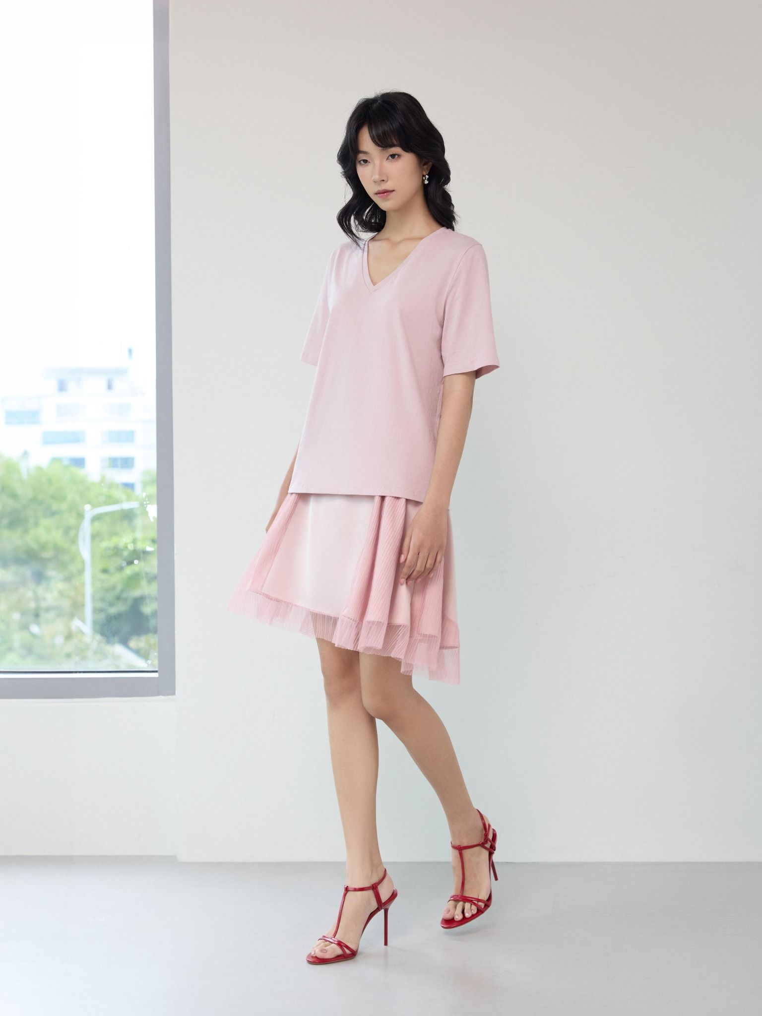  Áo phông cổ tim | Mauve V neck tee 