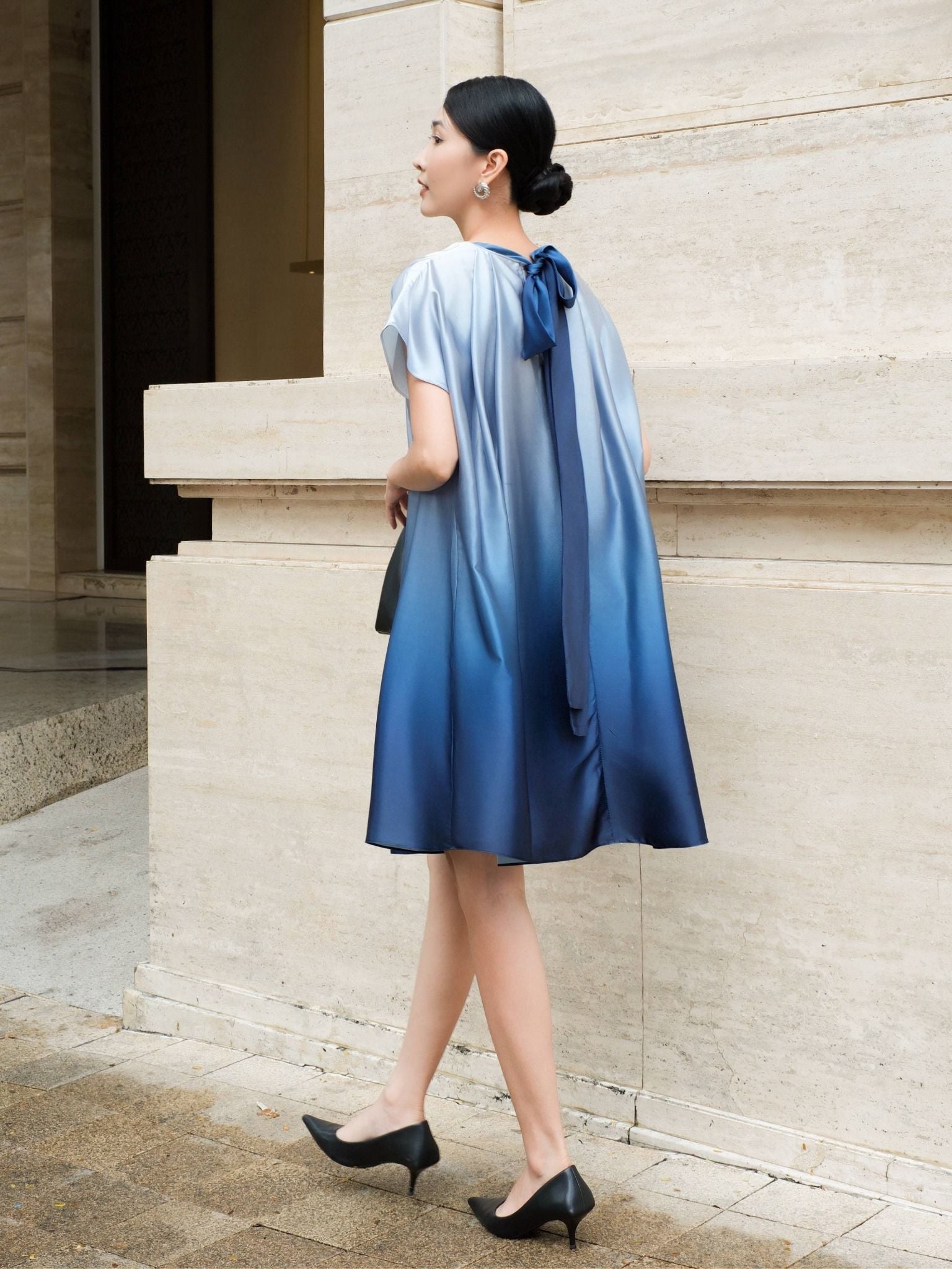  Đầm lụa loang màu thắt nơ | Mauve Ombre dress 