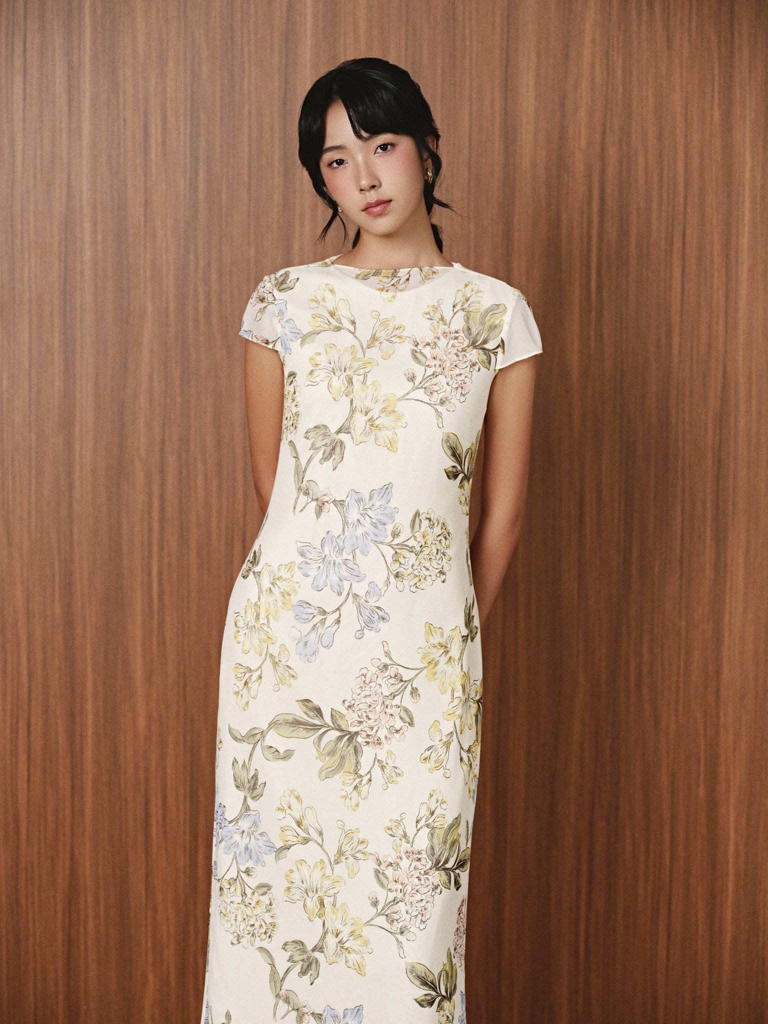  Đầm lụa phối lưới hoa | Mauve Silk Mesh dress 