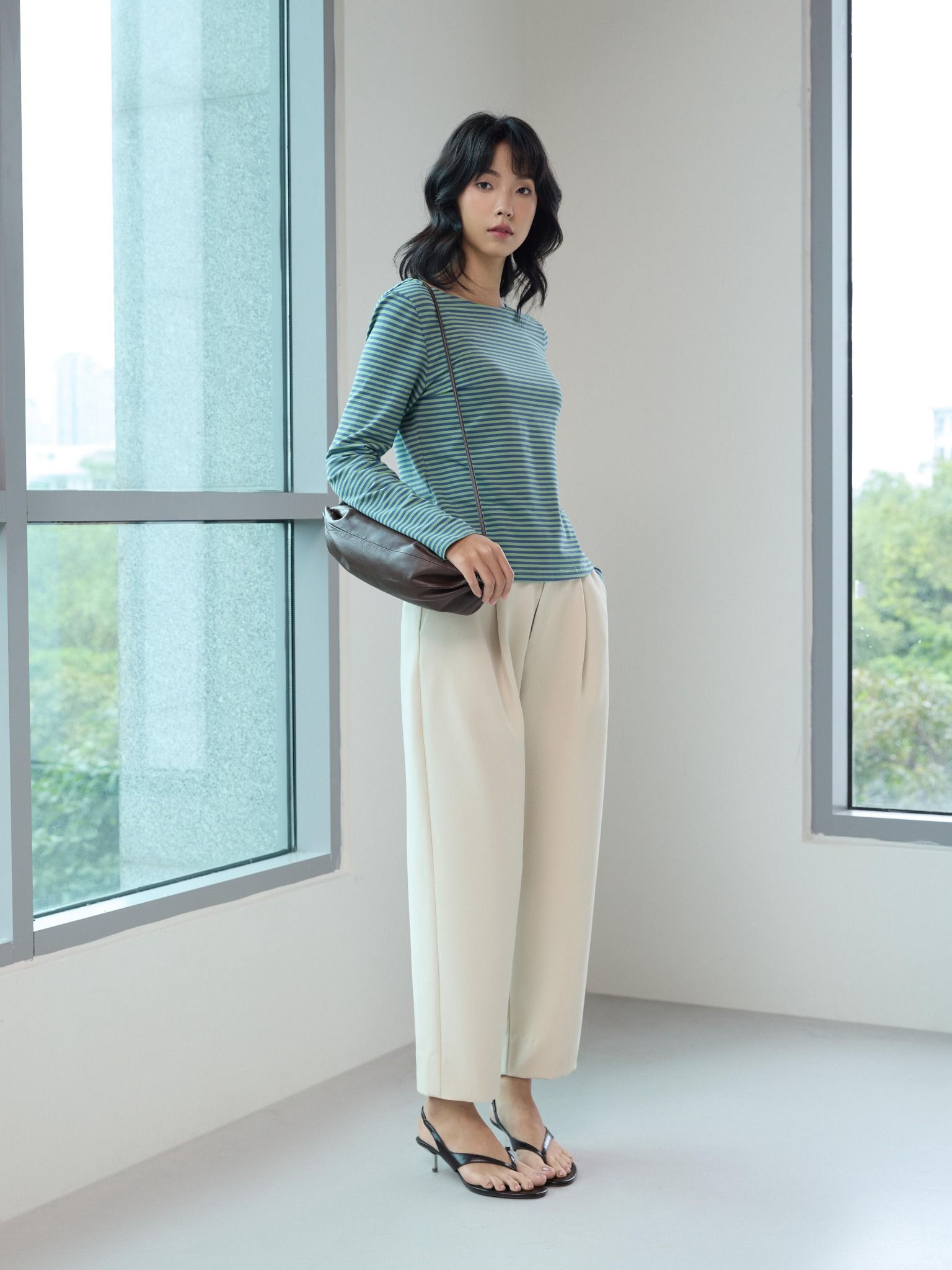  Áo phông tay dài | Mauve Striped tee 