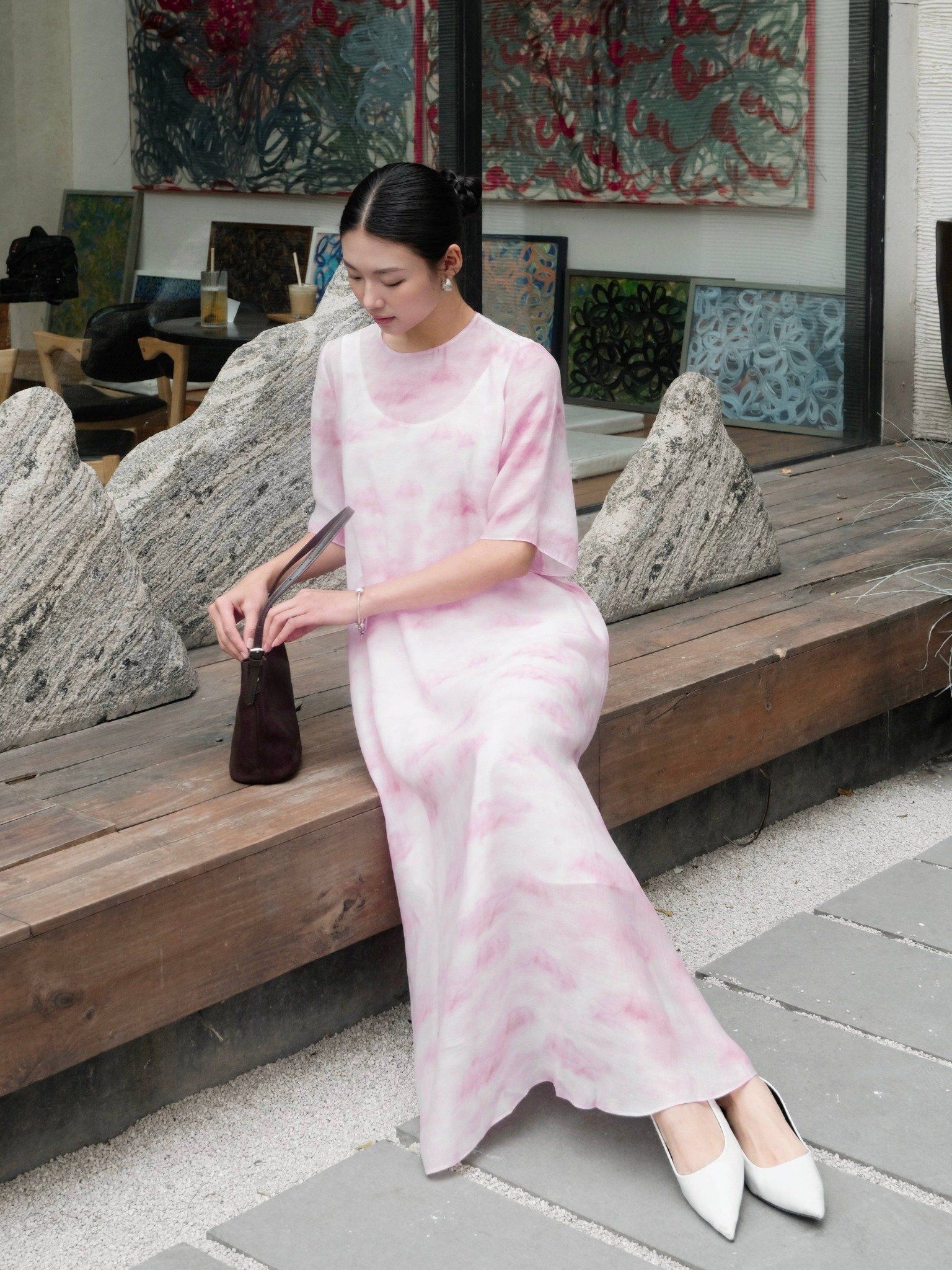  Đầm dài hoạ tiết vân mây | Mauve Cloud dress 