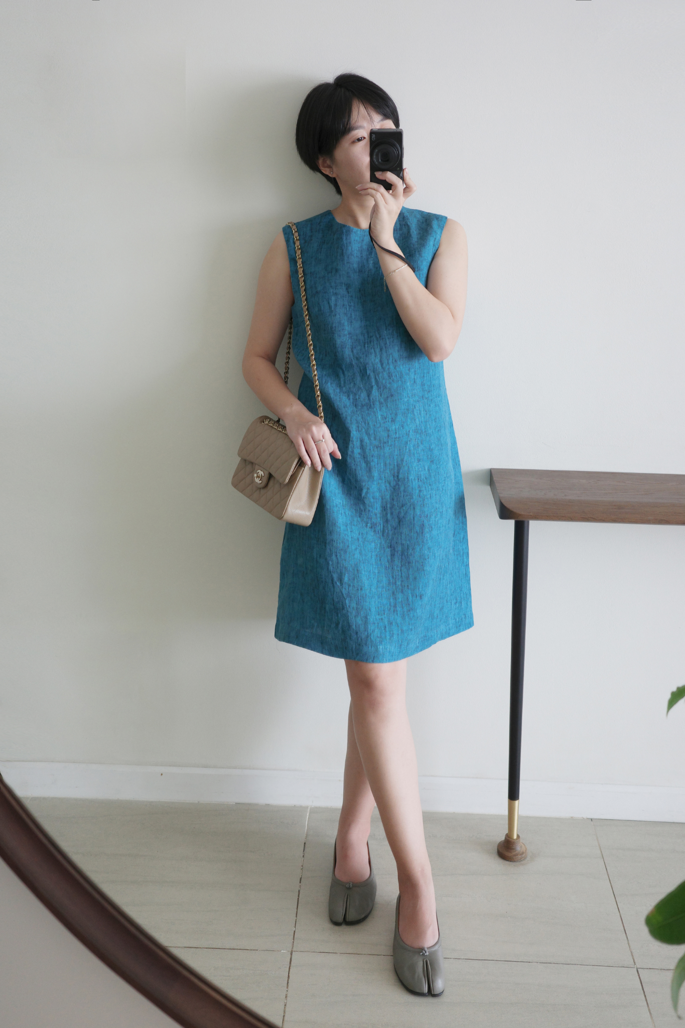  Đầm ngắn basic Mauve linen mini dress 