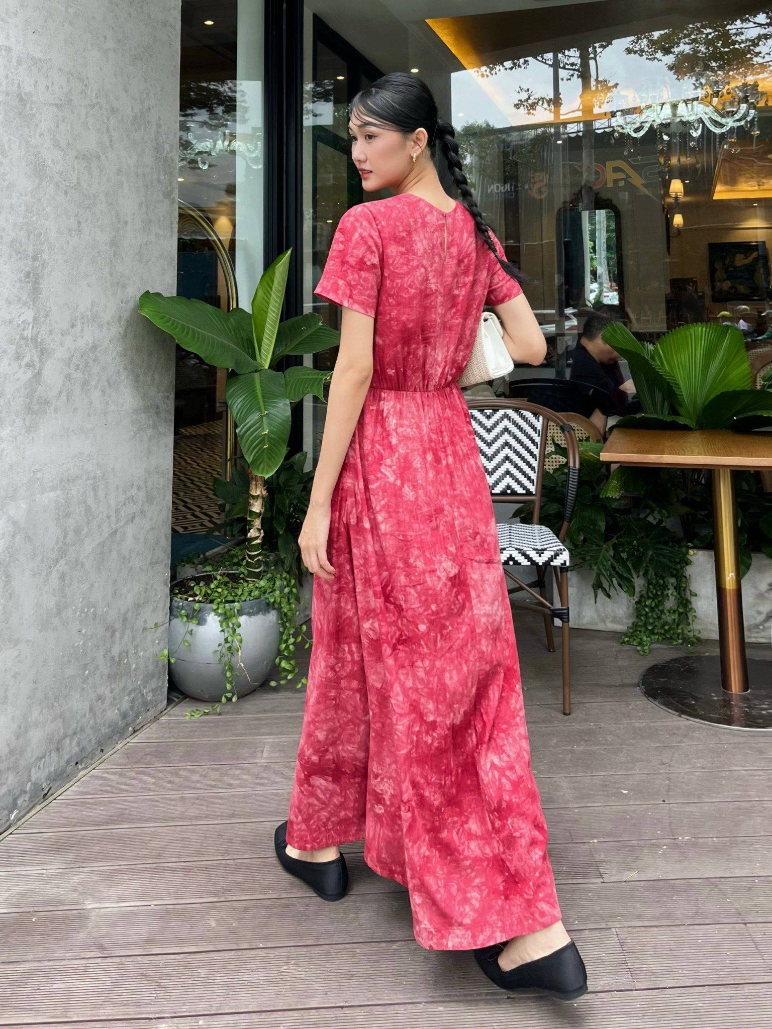  Đầm linen hoa nhún eo Mauve Flower Speck dress 
