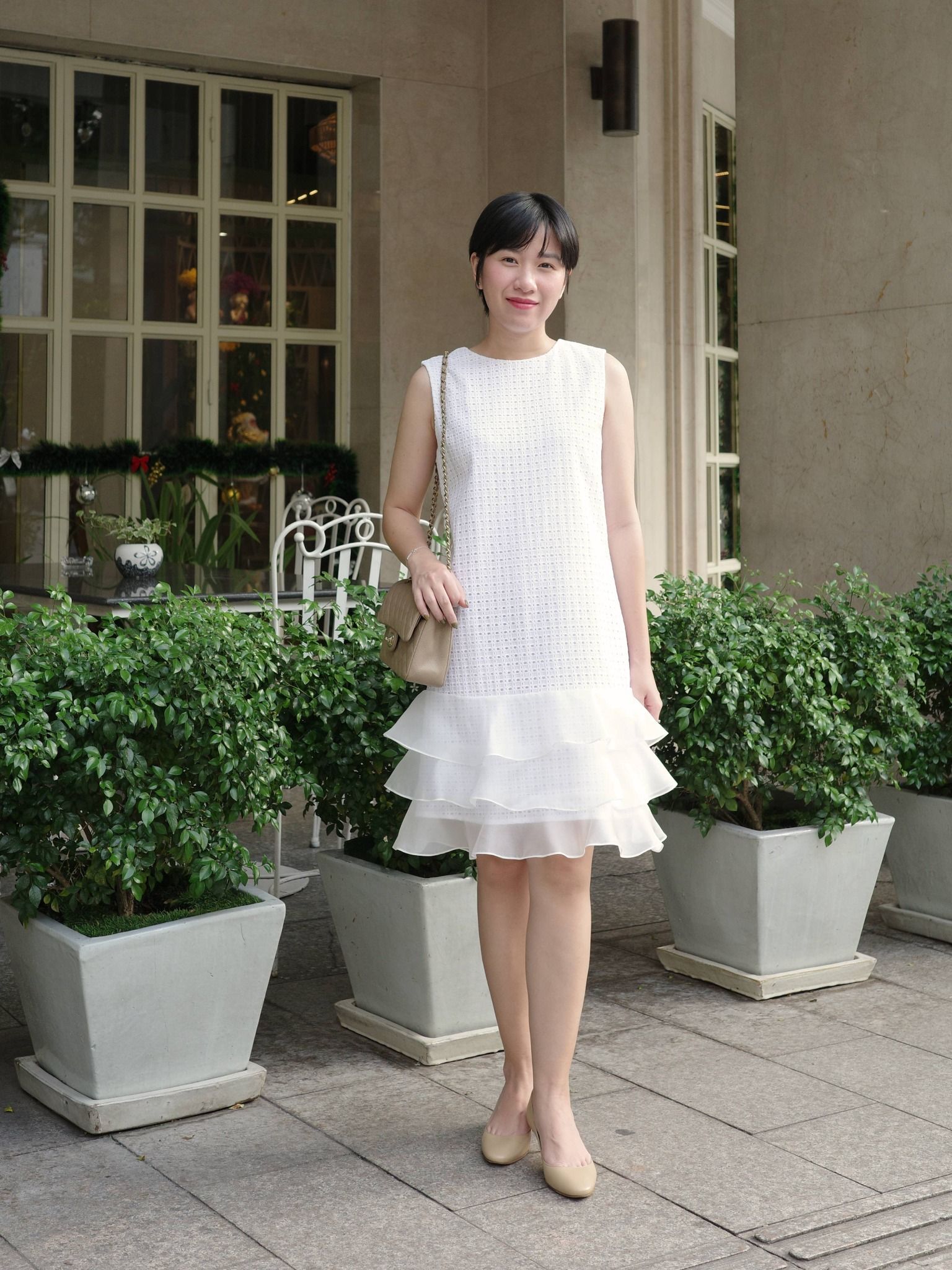  Đầm cotton thêu phối 3 tầng bèo | Mauve Ruffled dress 