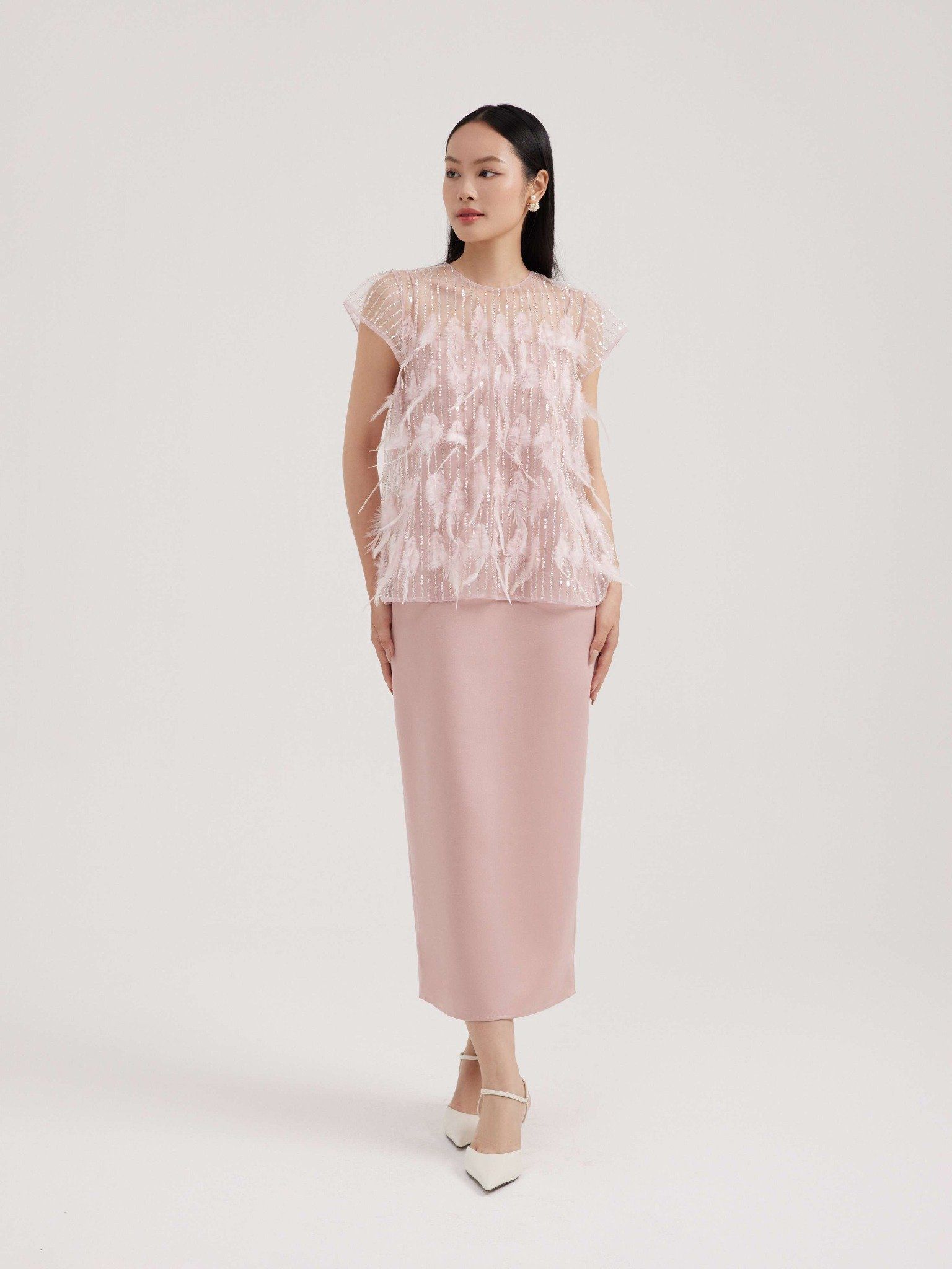  Set đầm bút chì Mauve Feather dress 