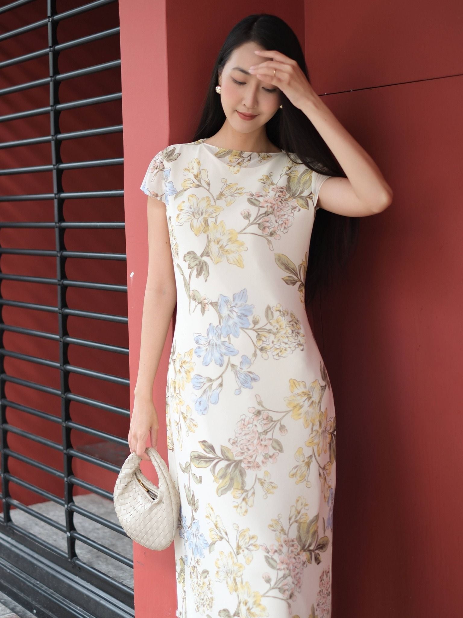  Đầm lụa phối lưới hoa | Mauve Silk Mesh dress 