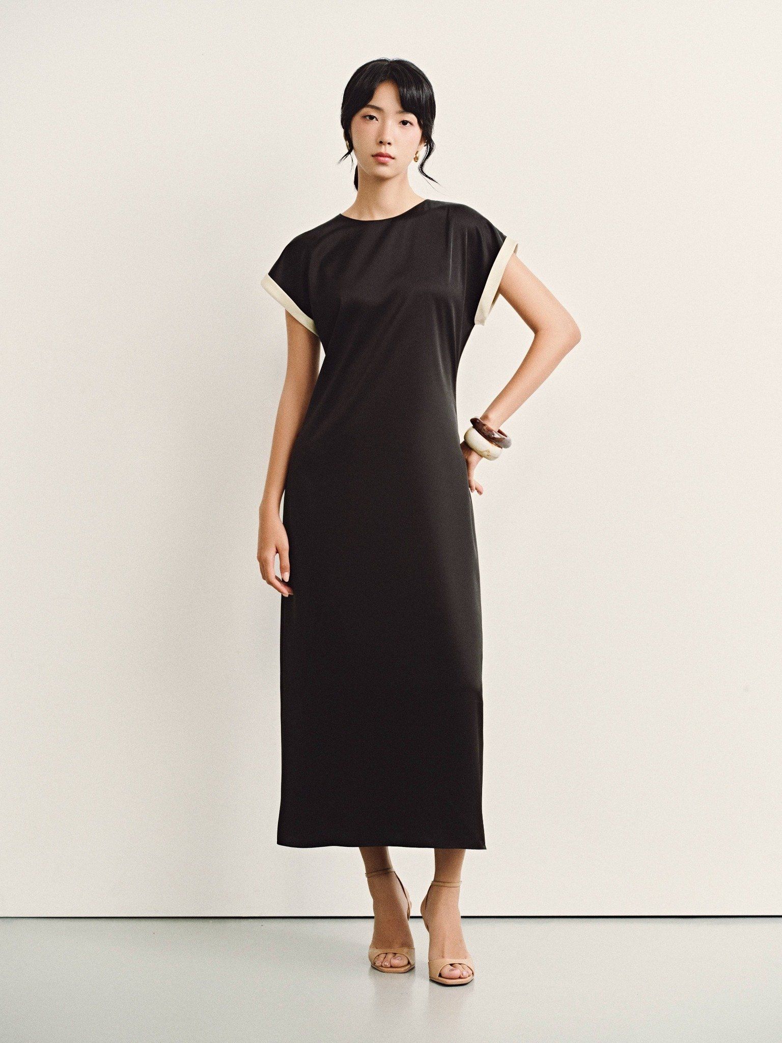  Đầm lụa phối màu tay áo | Mauve Highlight dress 