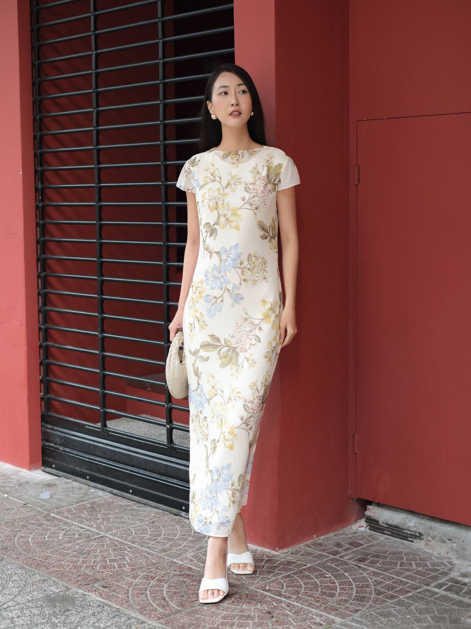  Đầm lụa phối lưới hoa | Mauve Silk Mesh dress 