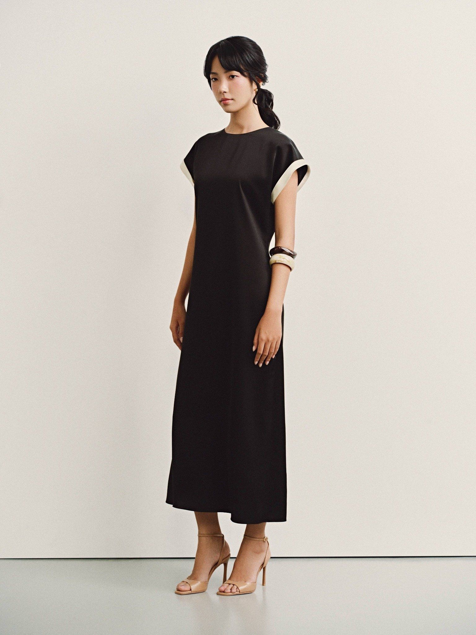 Đầm lụa phối màu tay áo | Mauve Highlight dress 