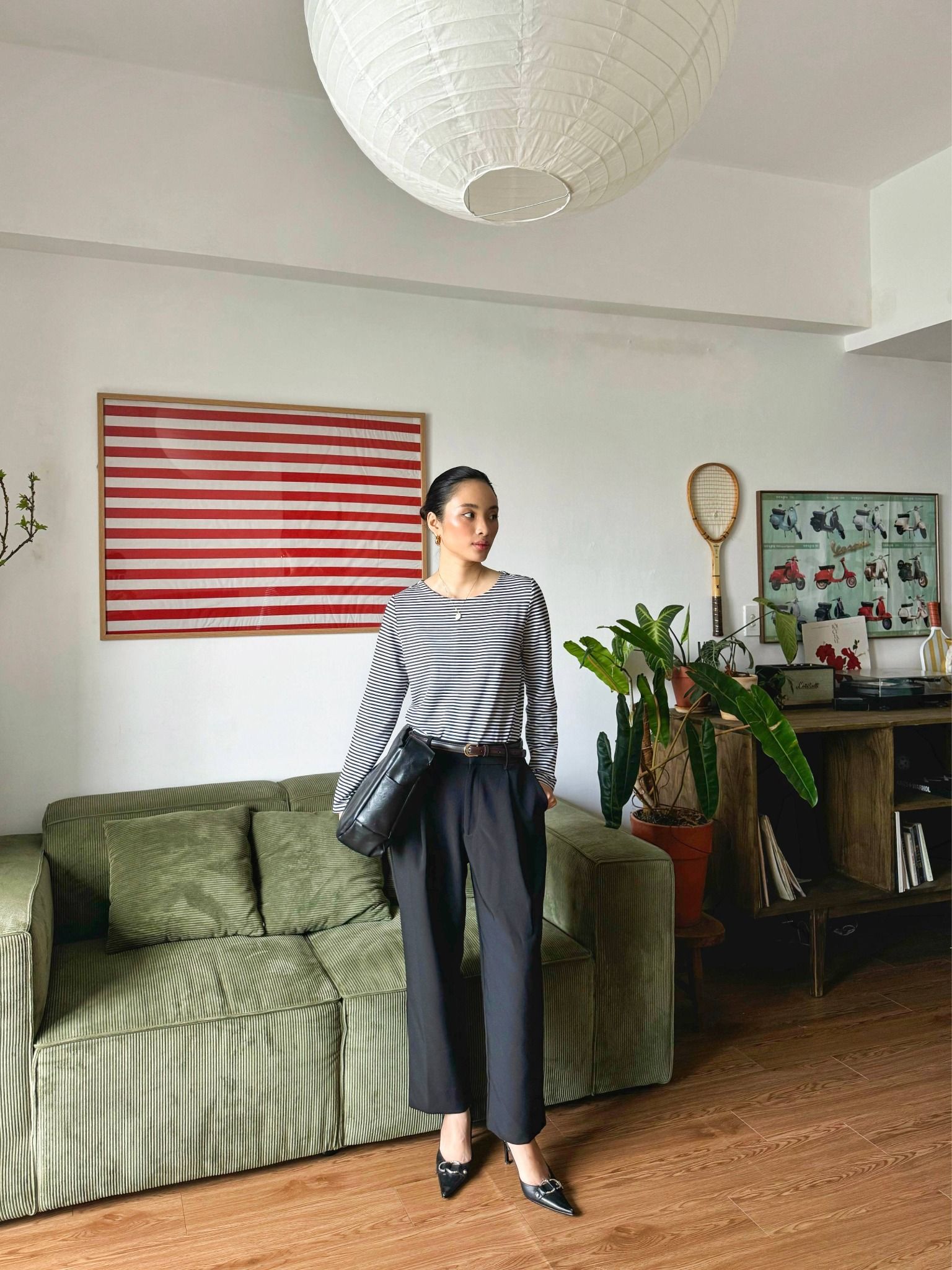  Áo phông tay dài | Mauve Striped tee 