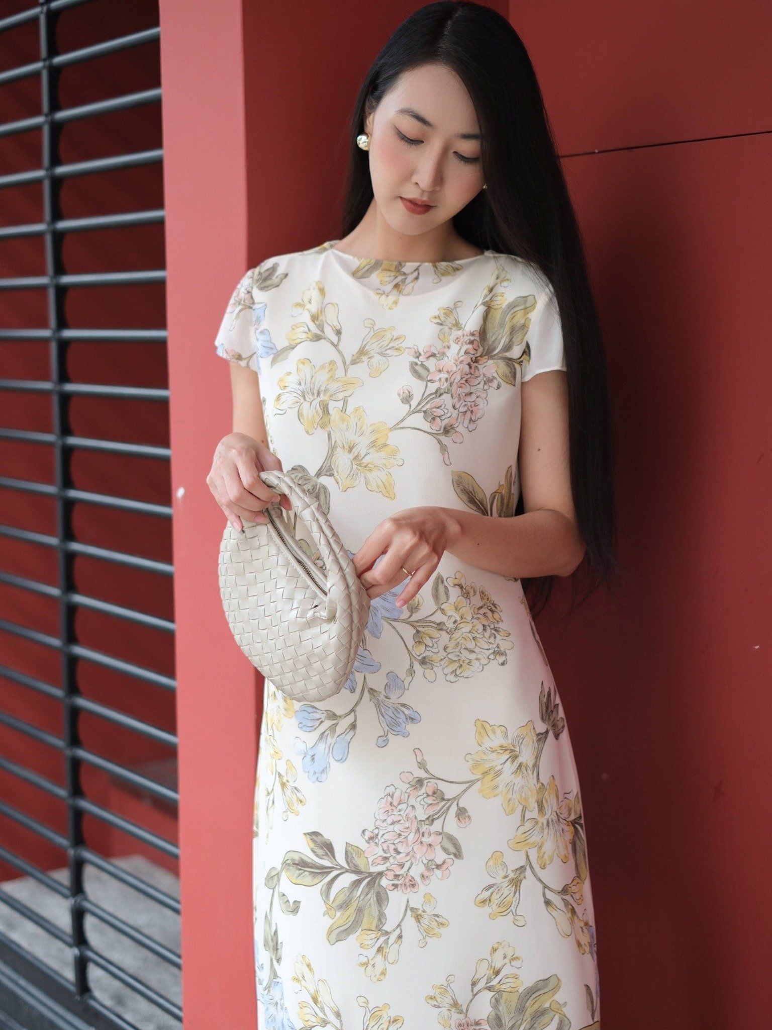  Đầm lụa phối lưới hoa | Mauve Silk Mesh dress 