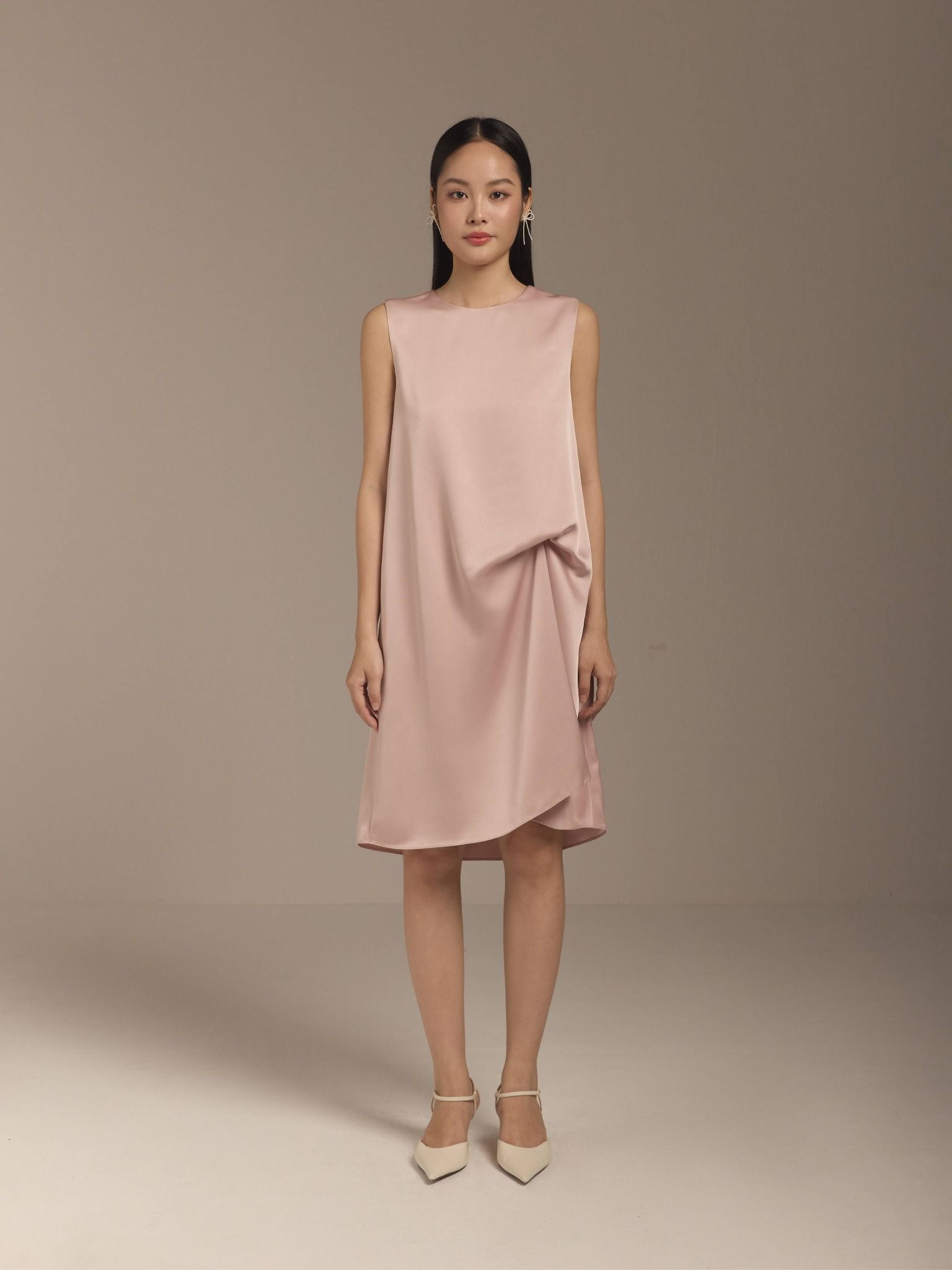  Đầm lụa cách điệu eo Mauve Gathered detail dress 