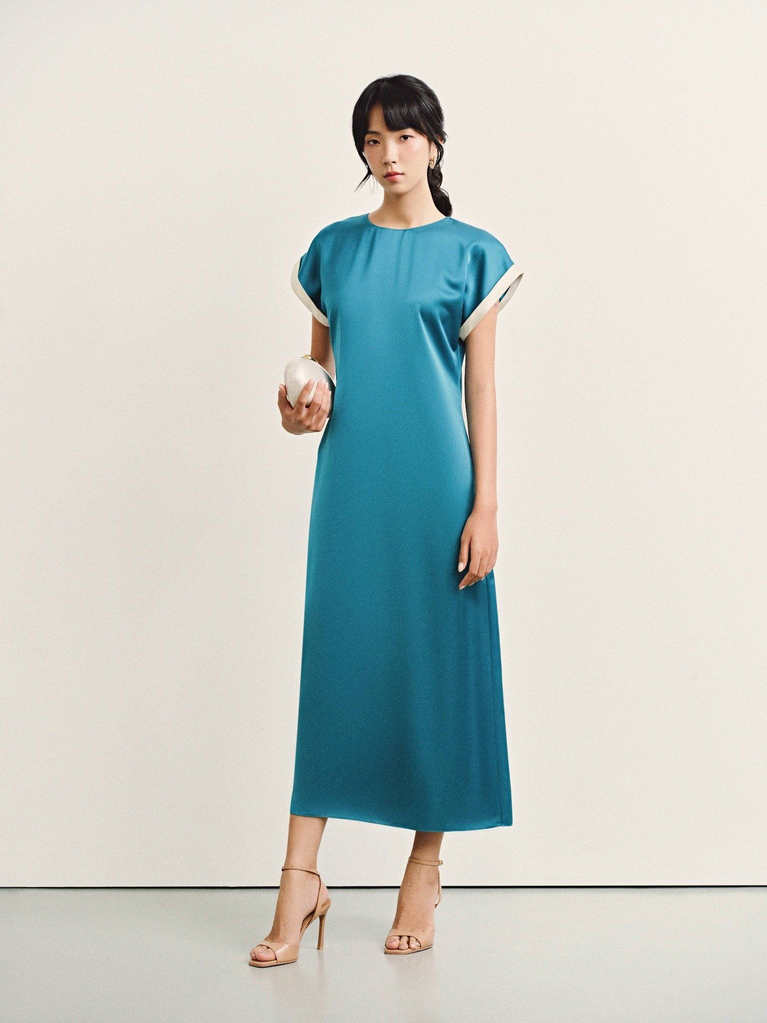  Đầm lụa phối màu tay áo | Mauve Highlight dress 