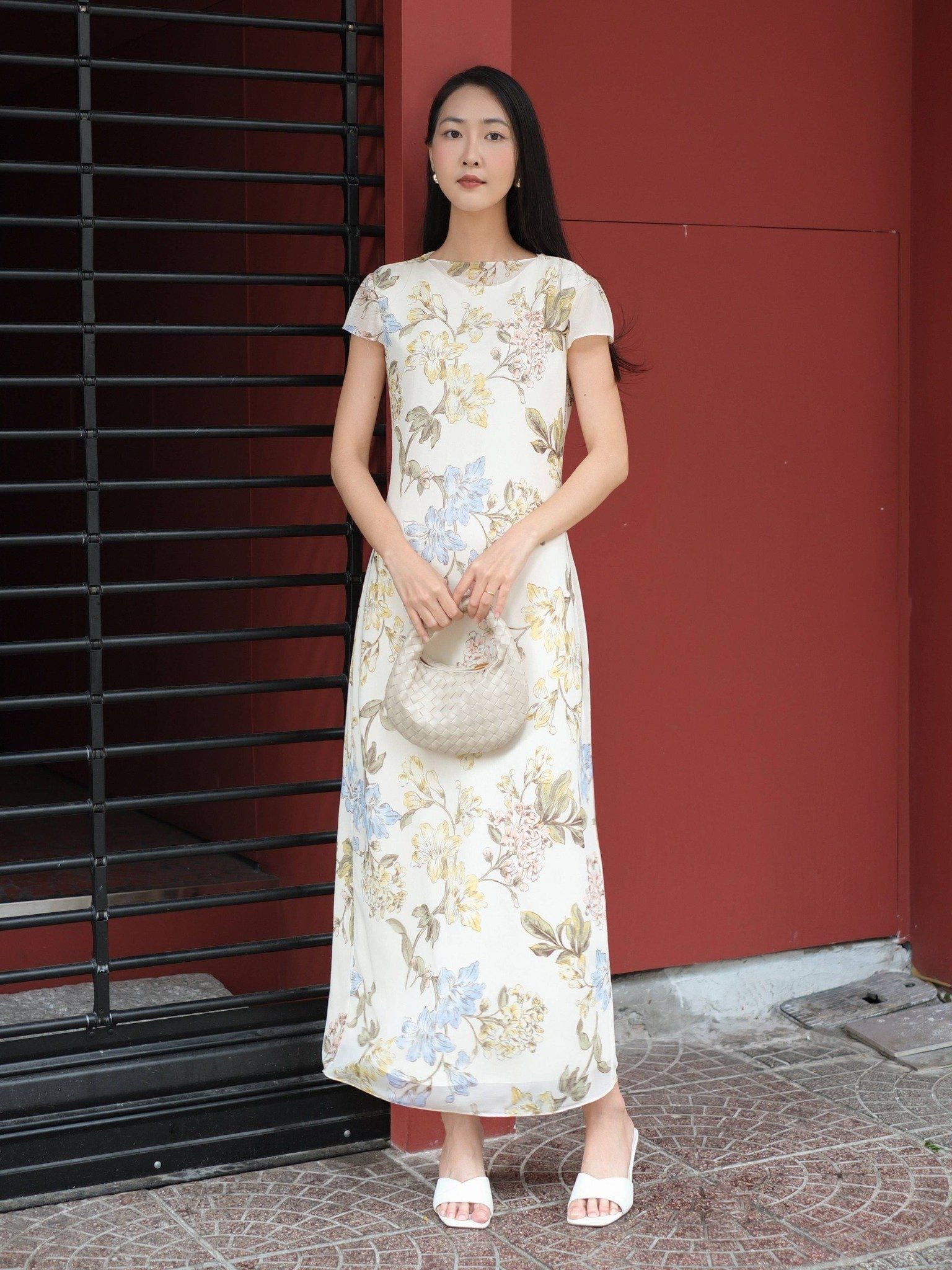  Đầm lụa phối lưới hoa | Mauve Silk Mesh dress 