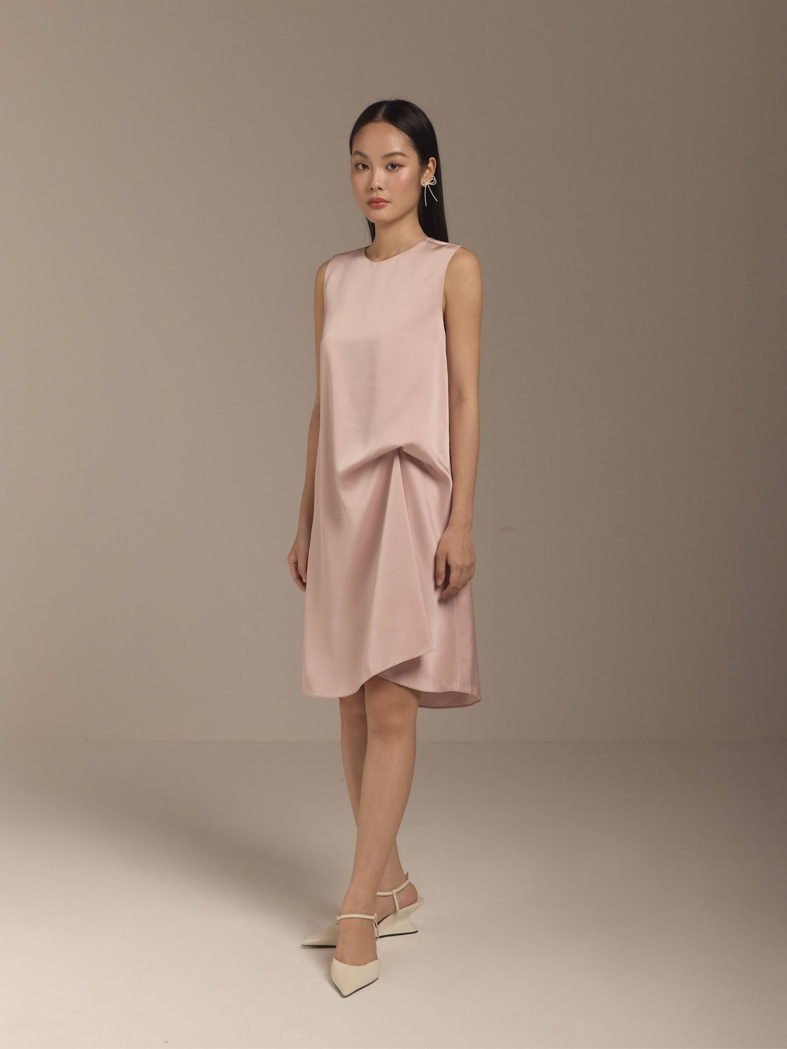  Đầm lụa cách điệu eo Mauve Gathered detail dress 