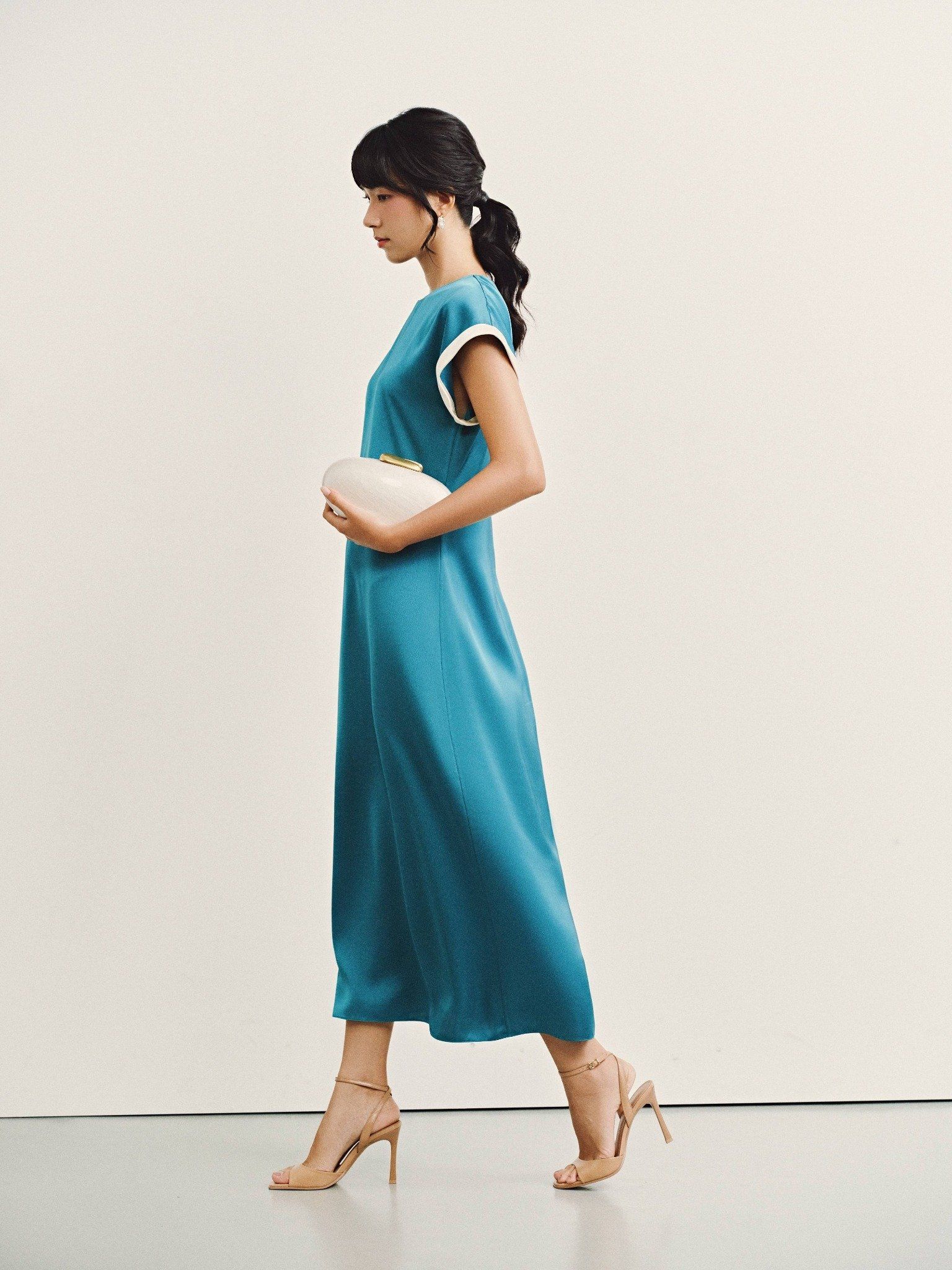  Đầm lụa phối màu tay áo | Mauve Highlight dress 