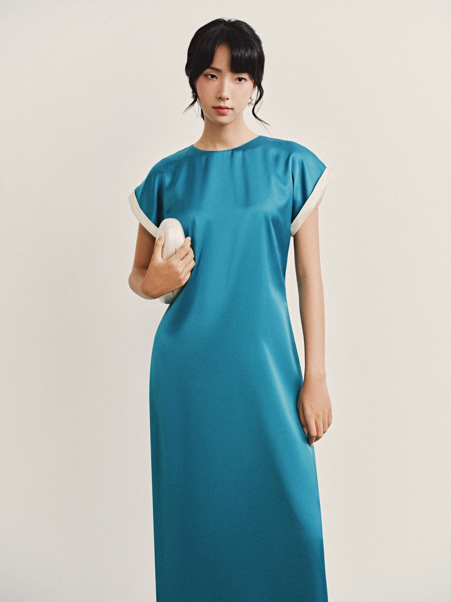  Đầm lụa phối màu tay áo | Mauve Highlight dress 