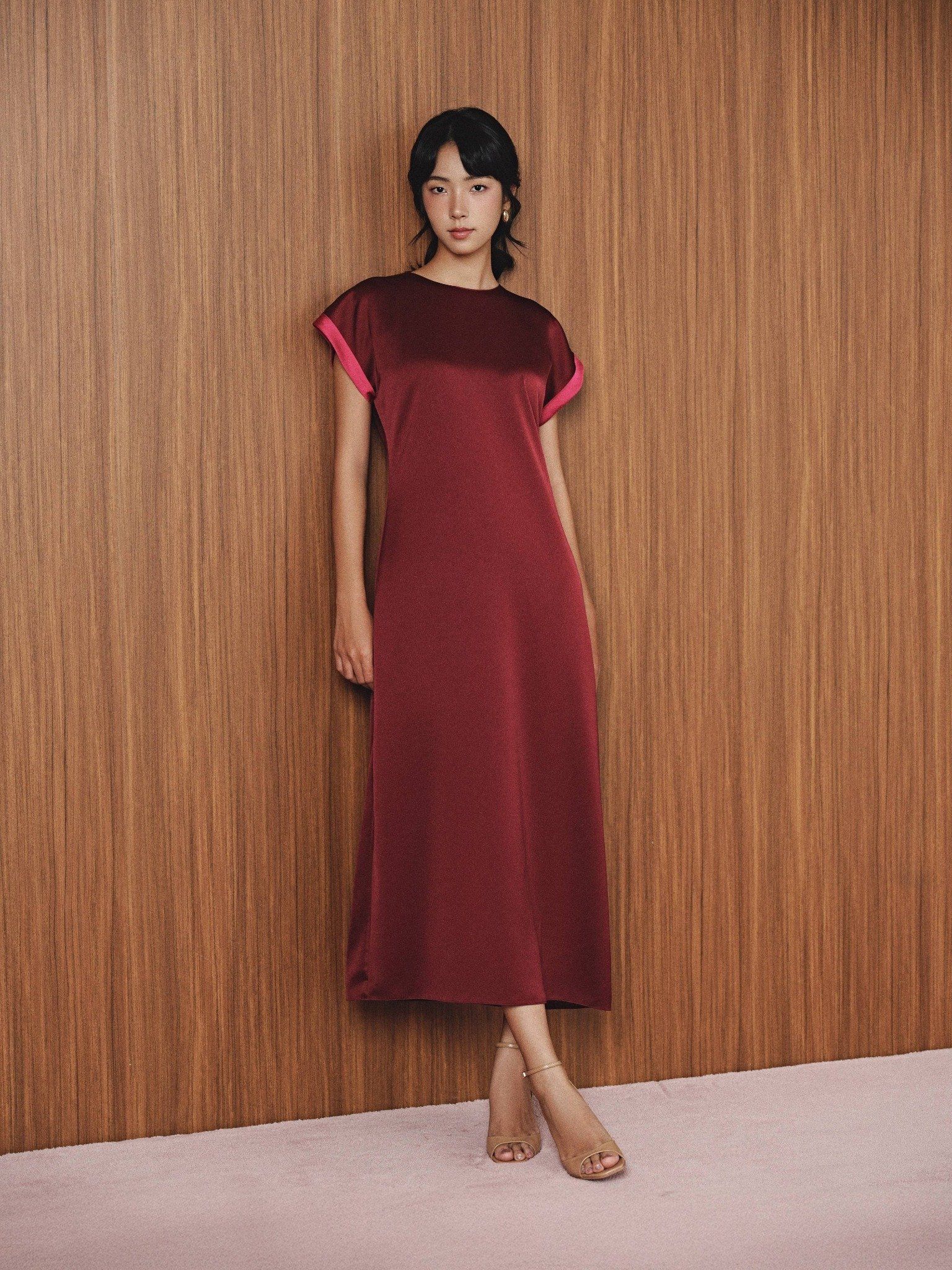  Đầm lụa phối màu tay áo | Mauve Highlight dress 