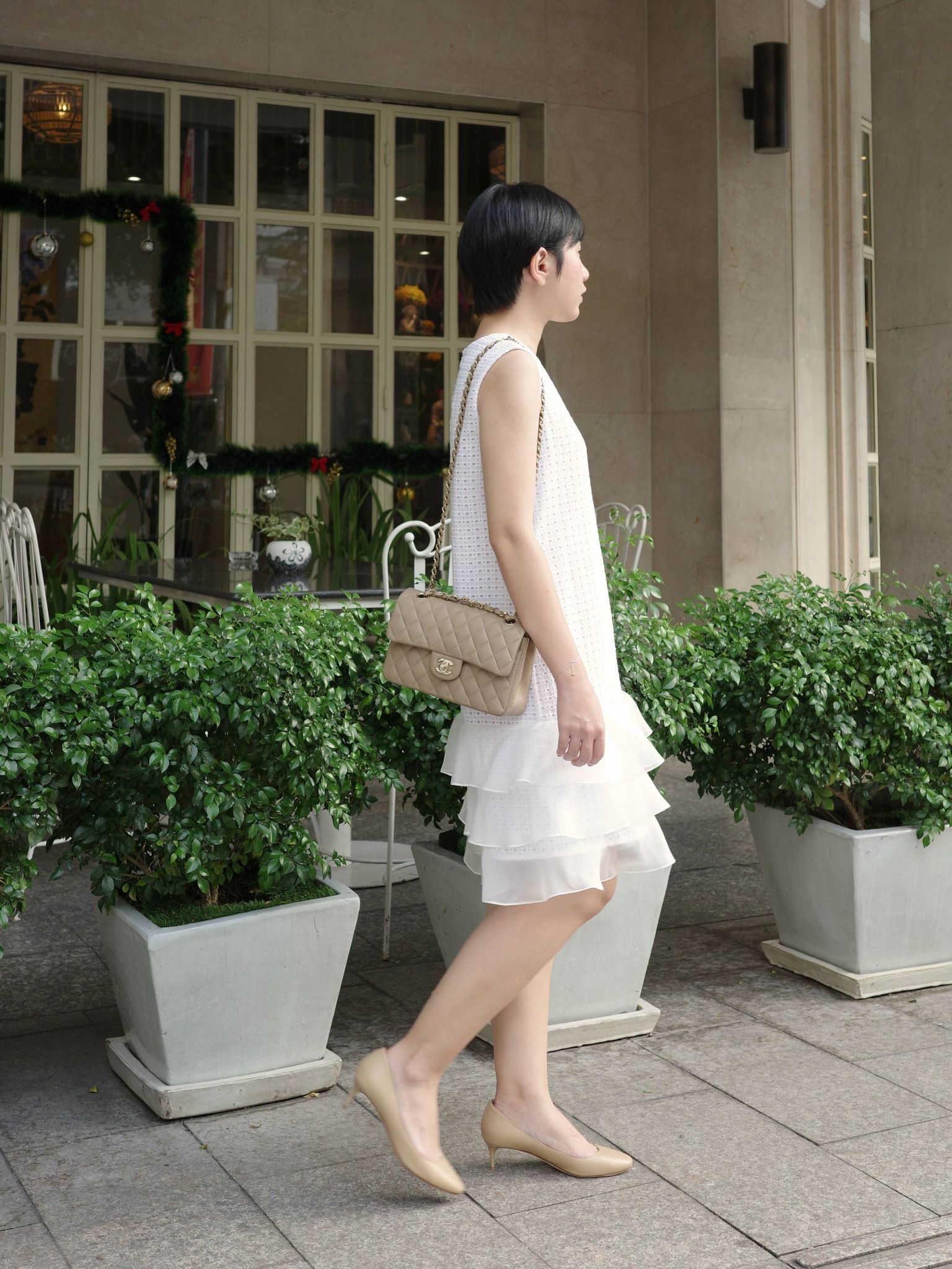  Đầm cotton thêu phối 3 tầng bèo | Mauve Ruffled dress 