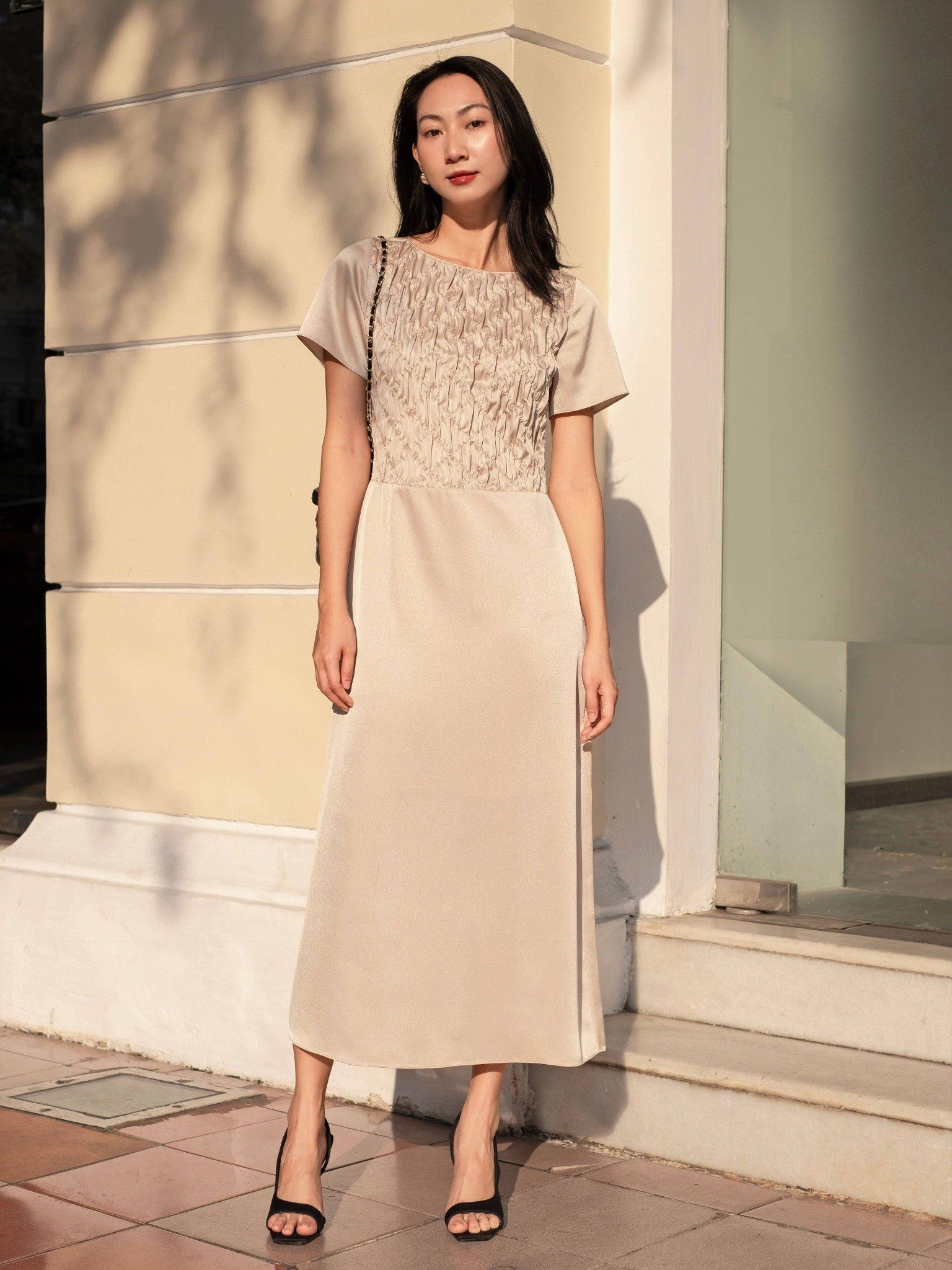  Đầm midi dún con thoi | Mauve Blanket dress 