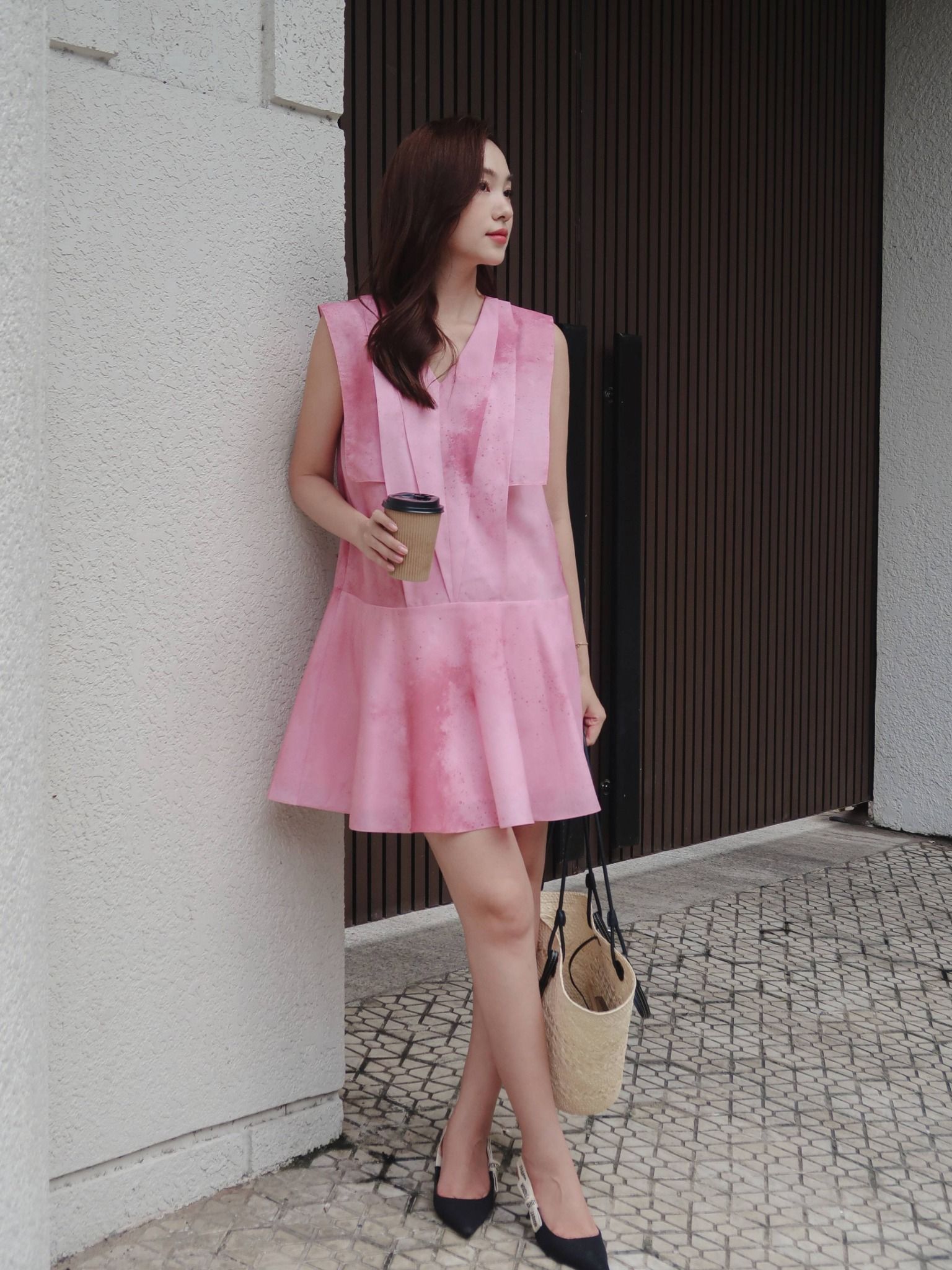  Đầm xếp ly loang màu Mauve Tie dye dress 