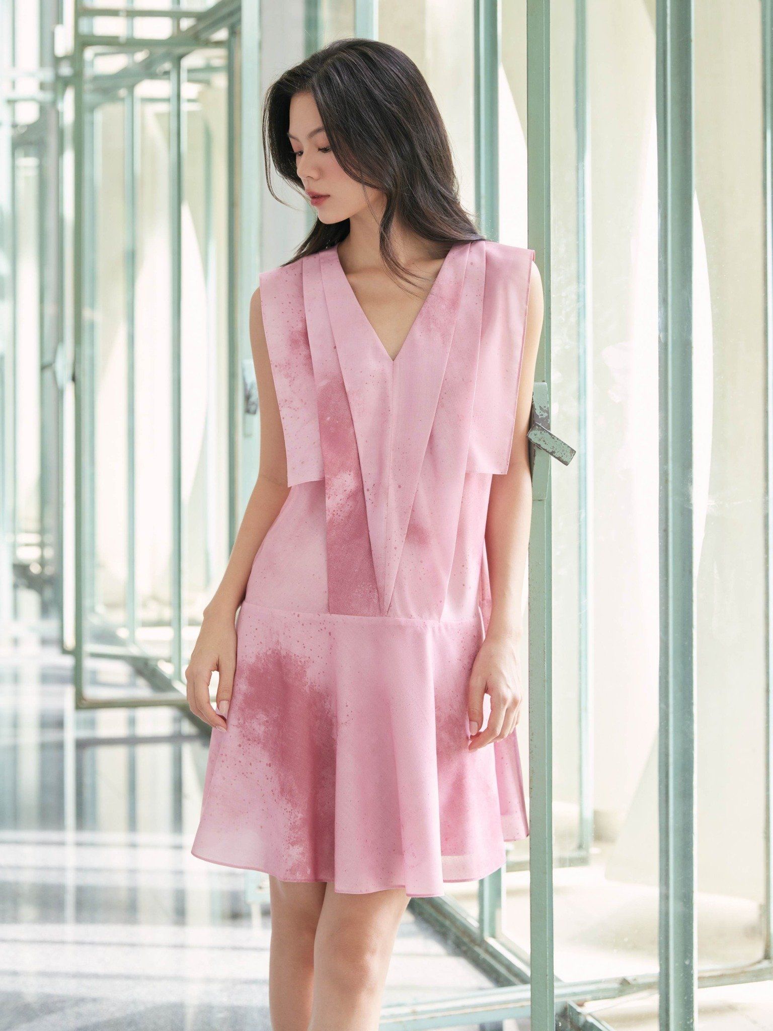  Đầm xếp ly loang màu Mauve Tie dye dress 