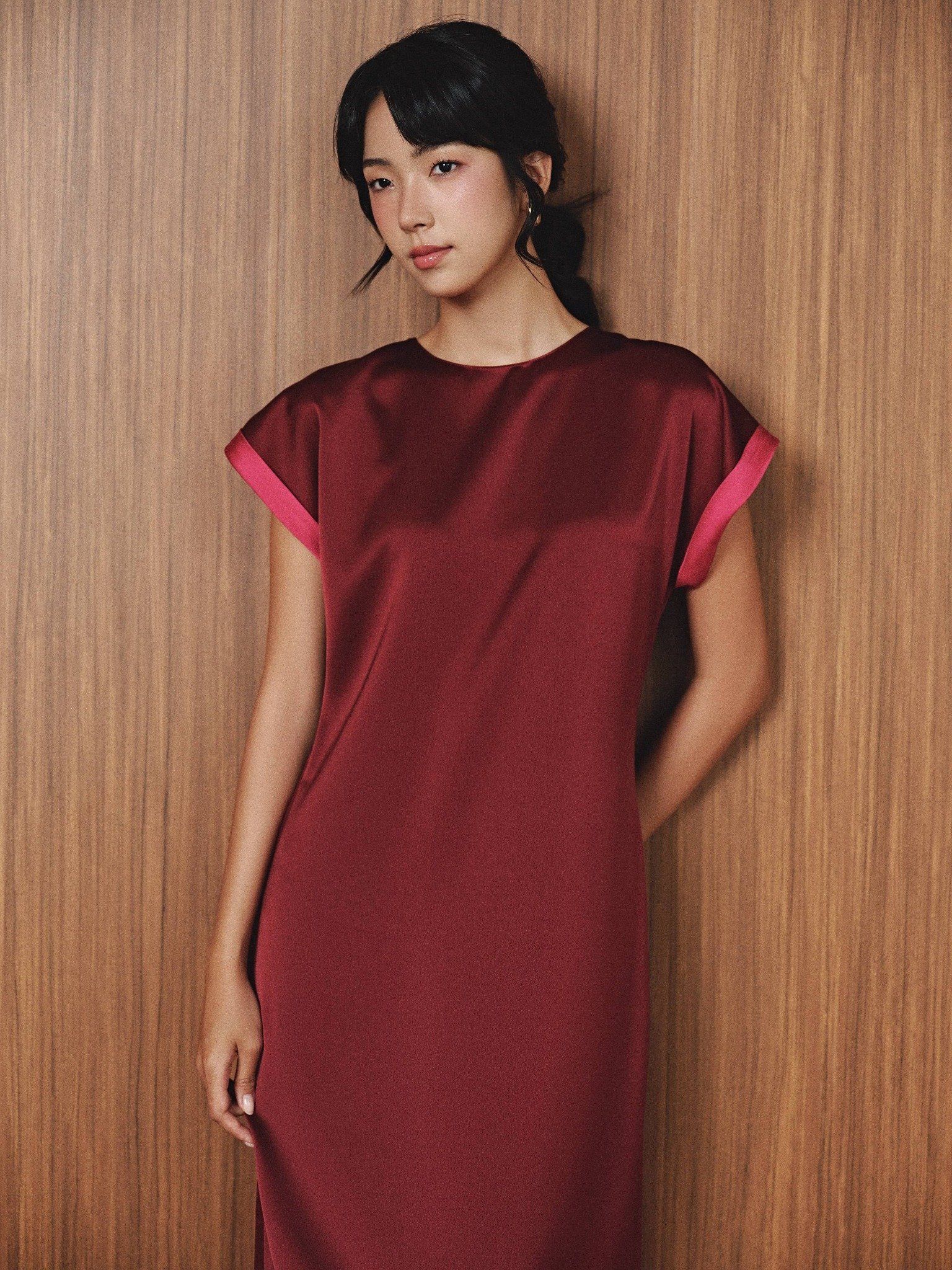  Đầm lụa phối màu tay áo | Mauve Highlight dress 