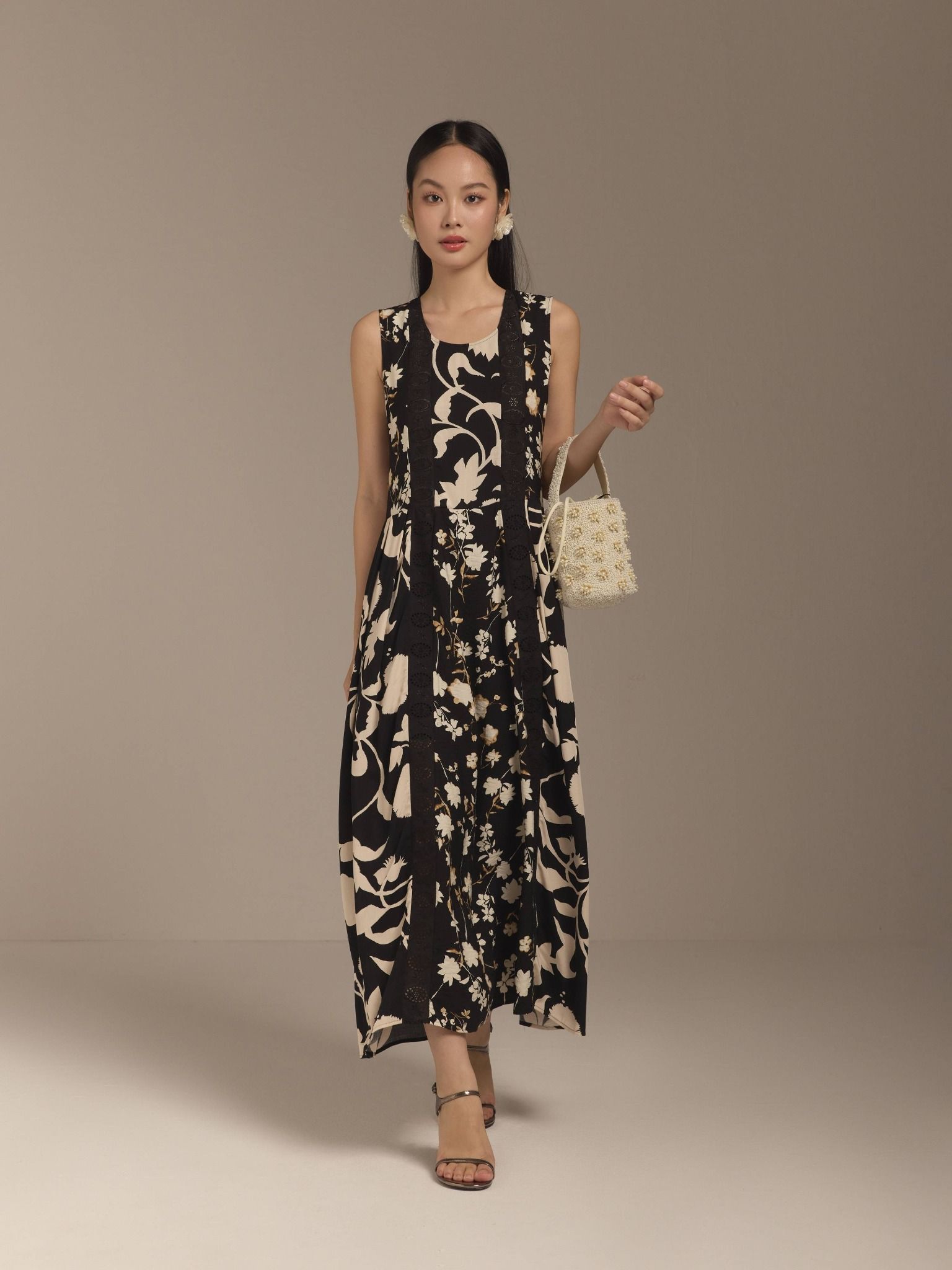 Đầm cotton tơ phối ren Mauve Night garden dress 