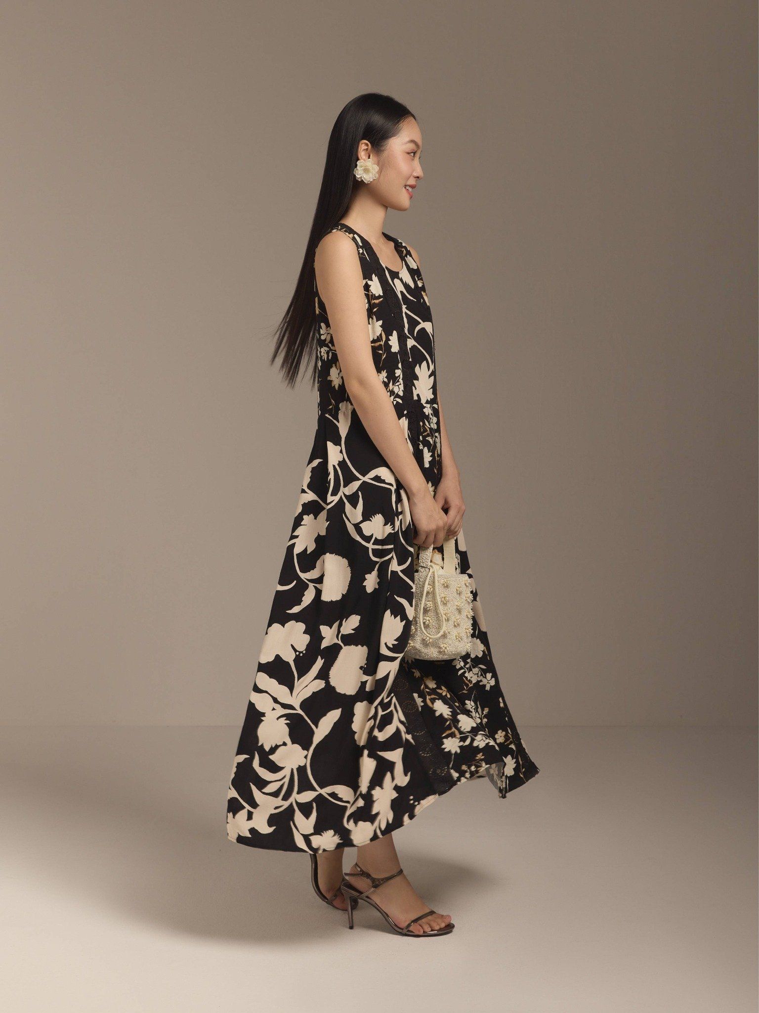  Đầm cotton tơ phối ren Mauve Night garden dress 
