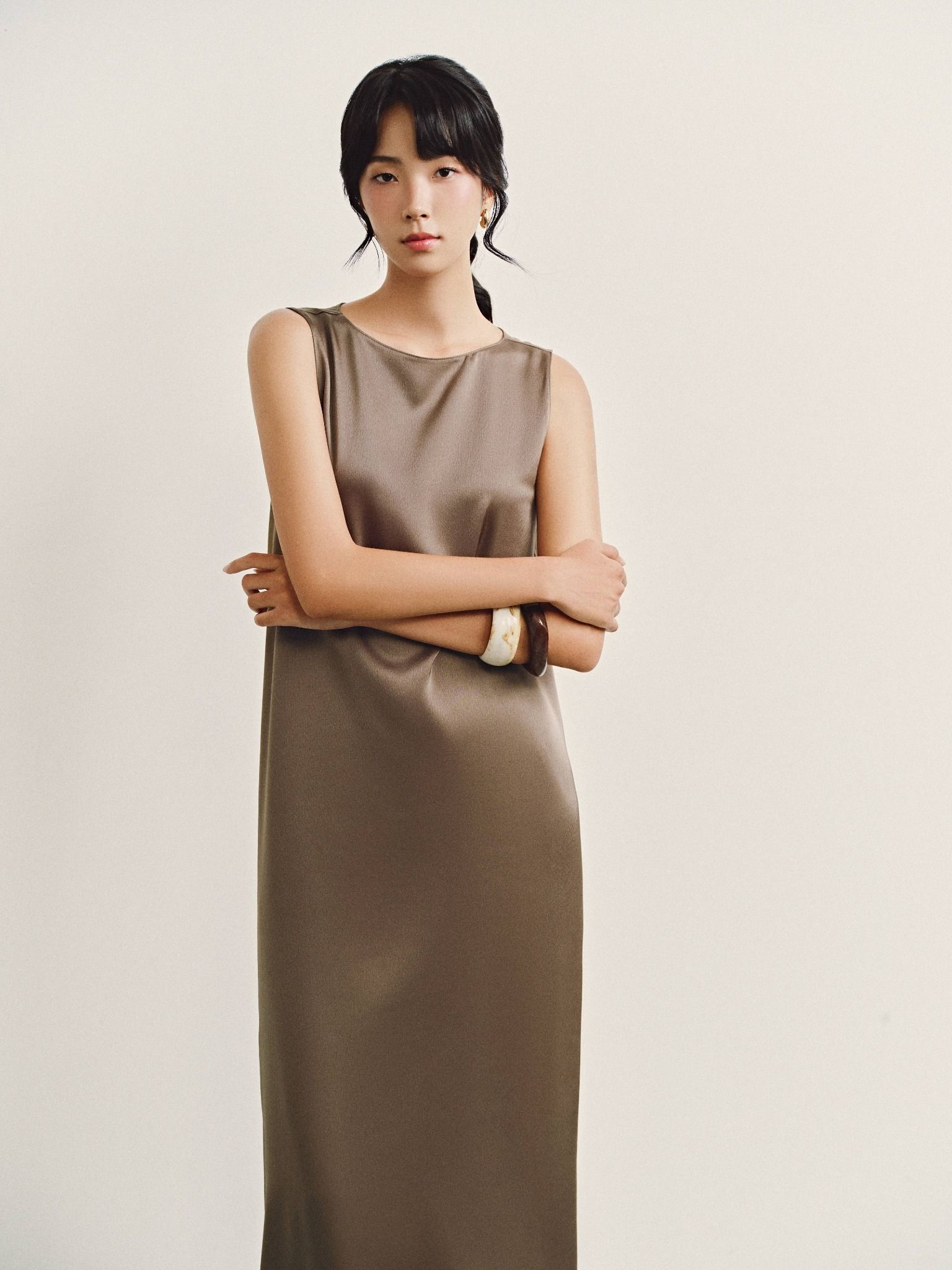  Đầm lụa dài kèm áo choàng | Mauve Cape dress 