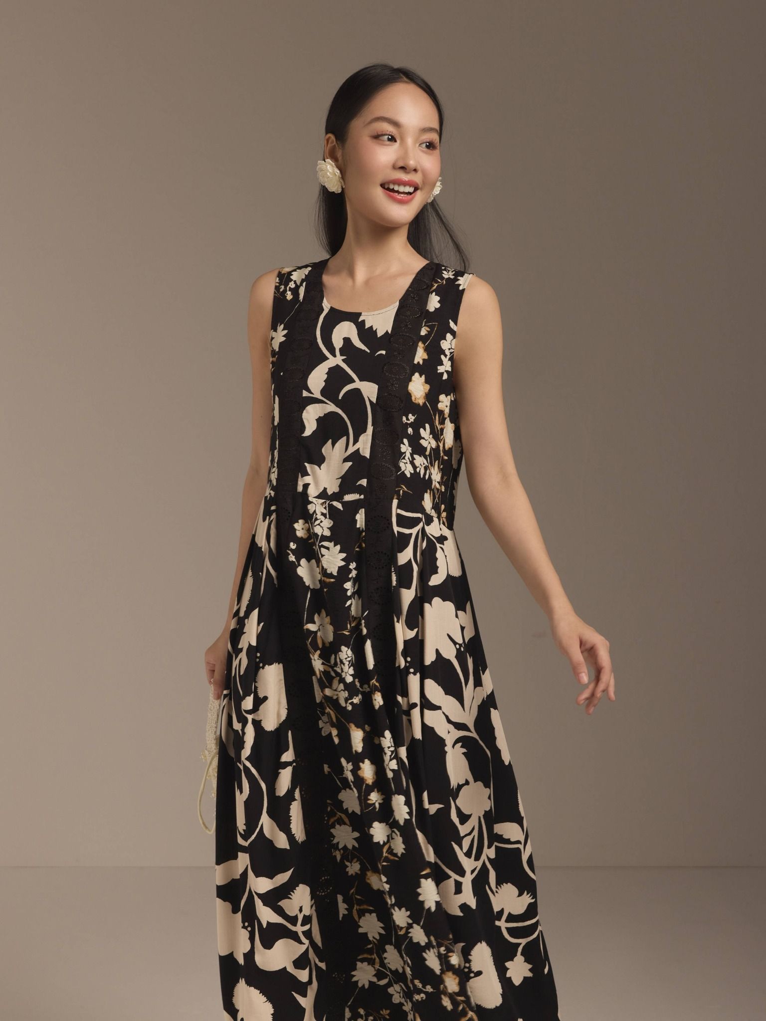  Đầm cotton tơ phối ren Mauve Night garden dress 