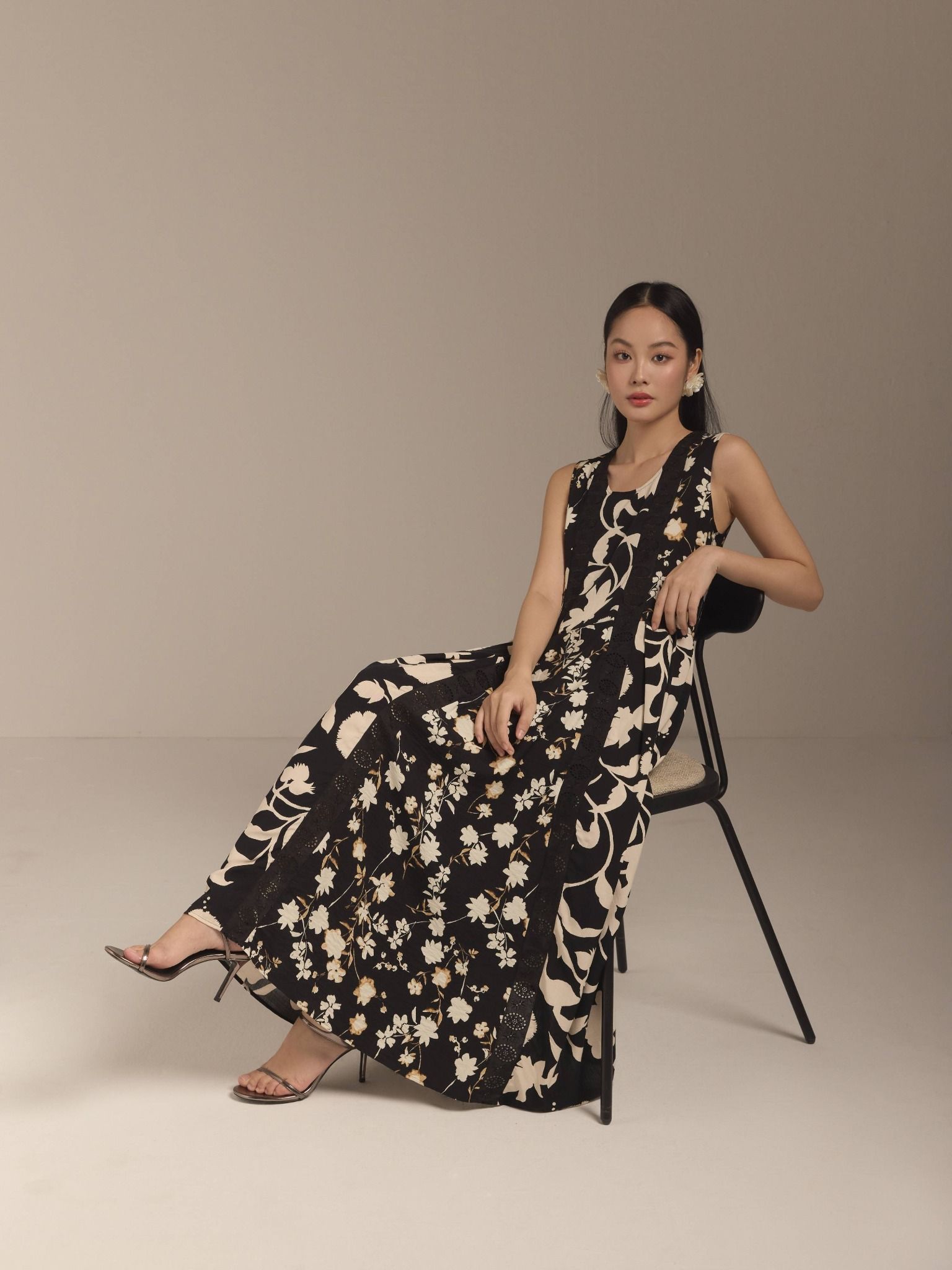  Đầm cotton tơ phối ren Mauve Night garden dress 