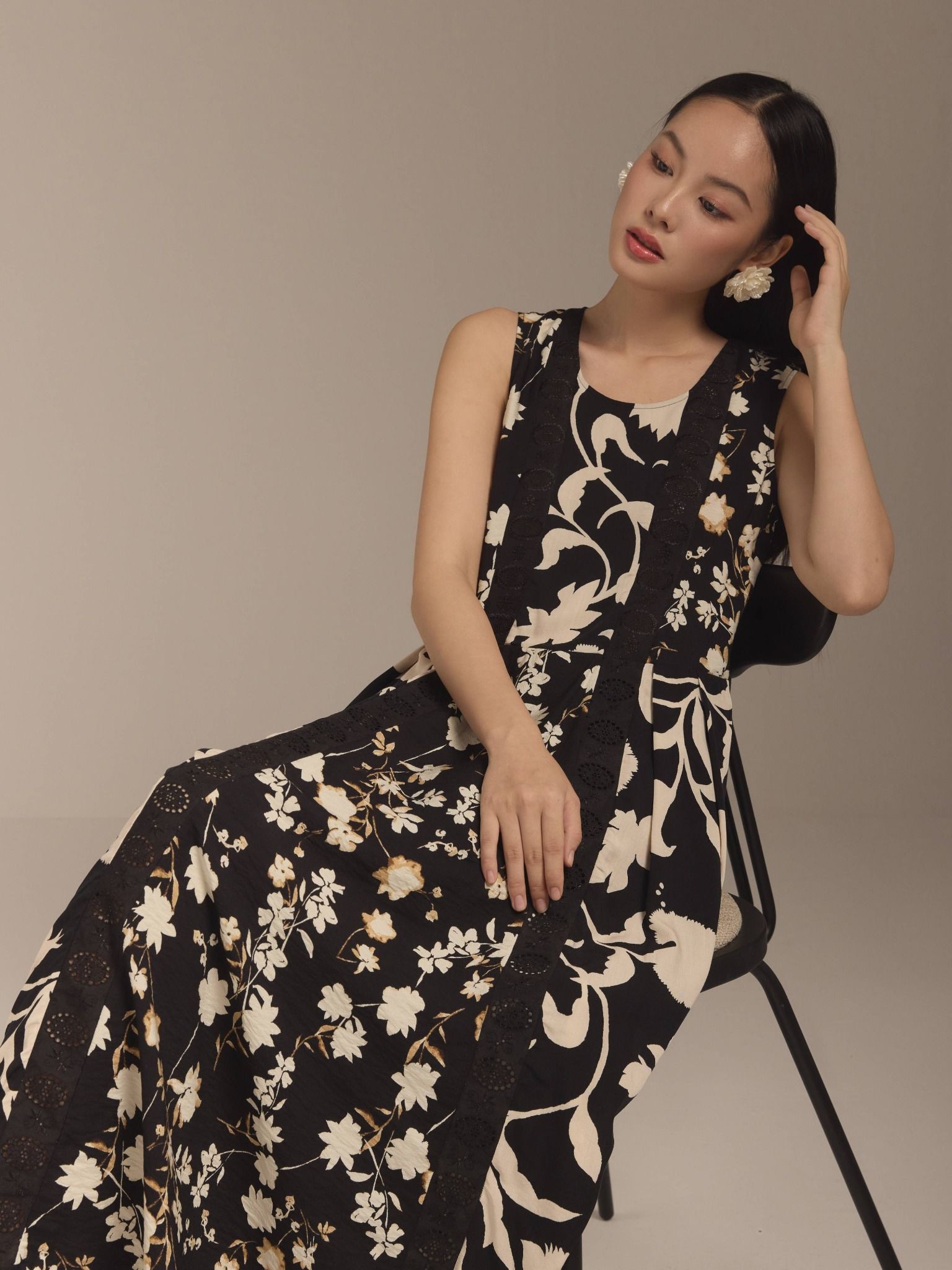  Đầm cotton tơ phối ren Mauve Night garden dress 