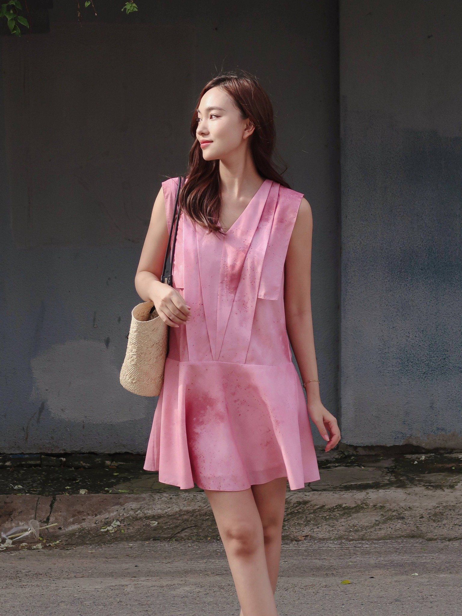  Đầm xếp ly loang màu Mauve Tie dye dress 