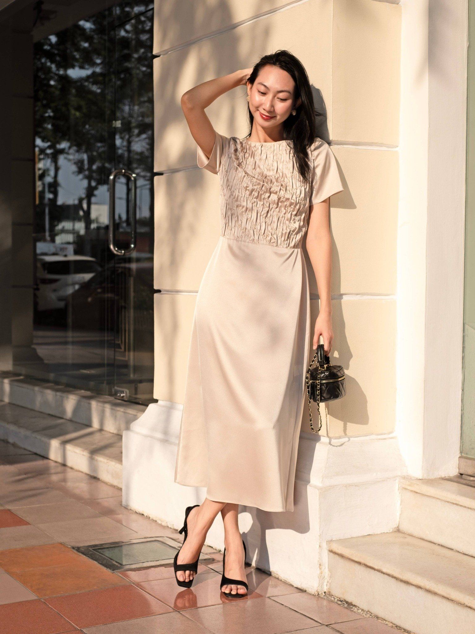  Đầm midi dún con thoi | Mauve Blanket dress 