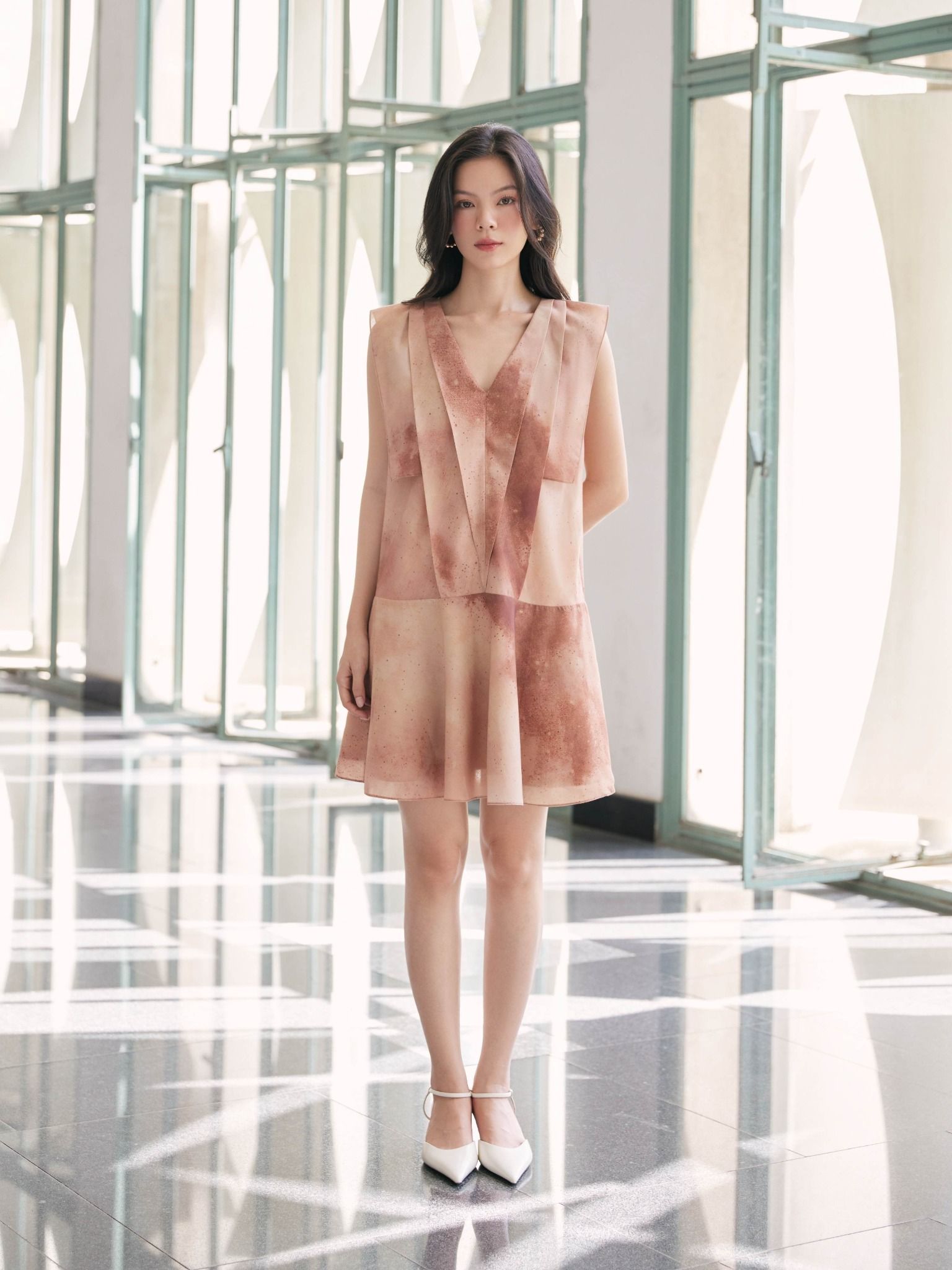  Đầm xếp ly loang màu Mauve Tie dye dress 