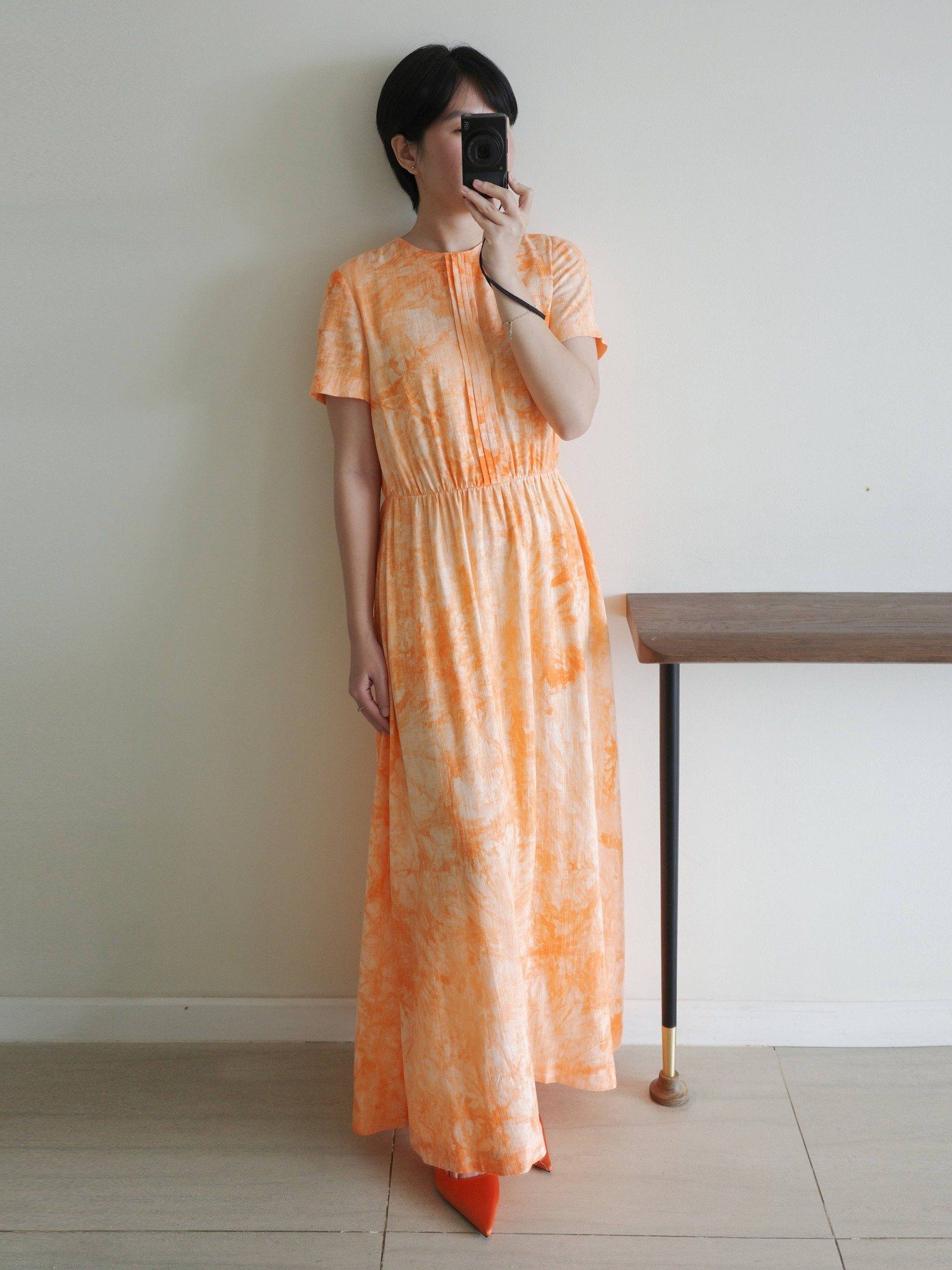  Đầm linen hoa nhún eo Mauve Flower Speck dress 