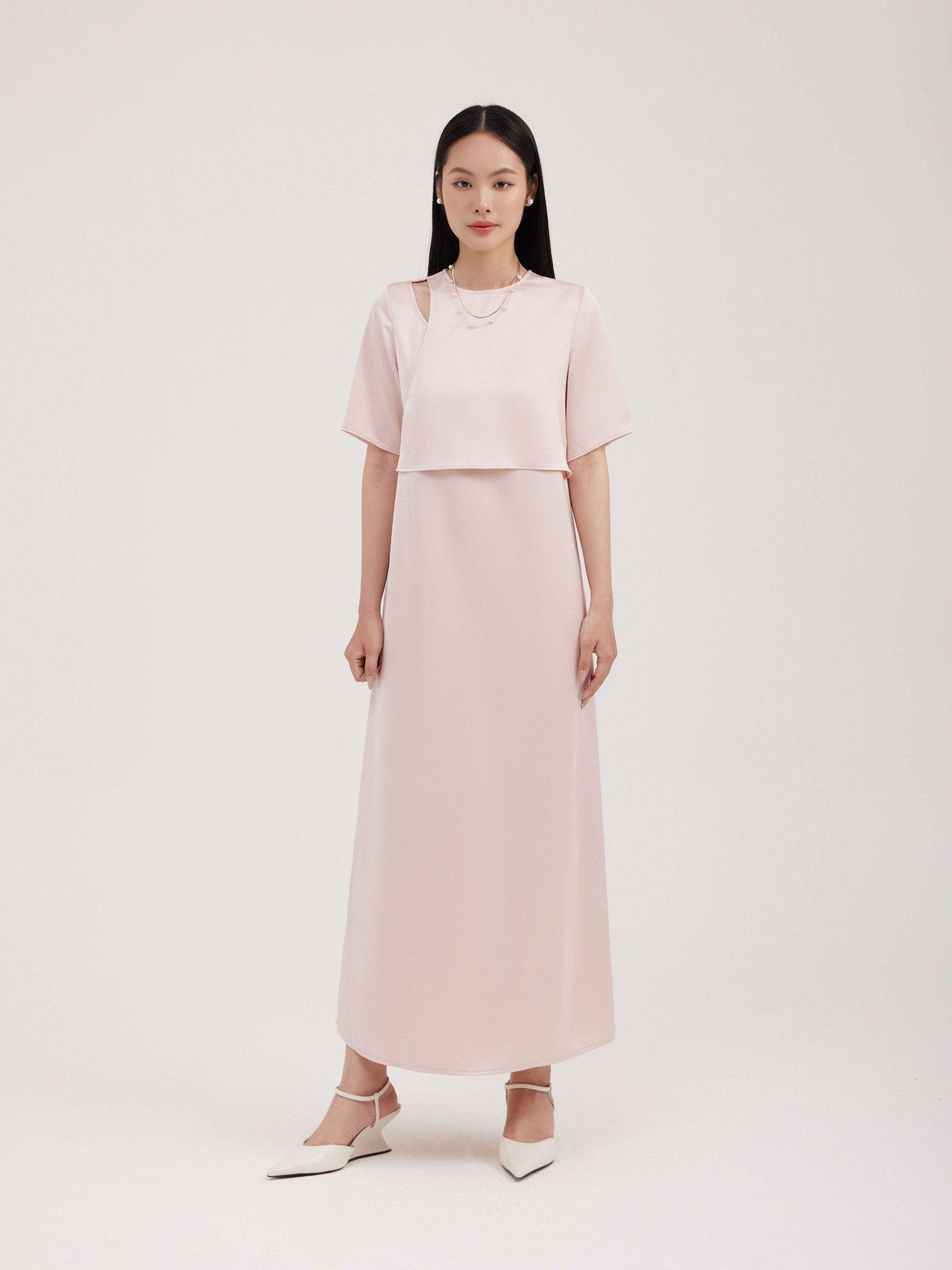  Đầm lụa dài cách điệu vai Mauve Layer dress 