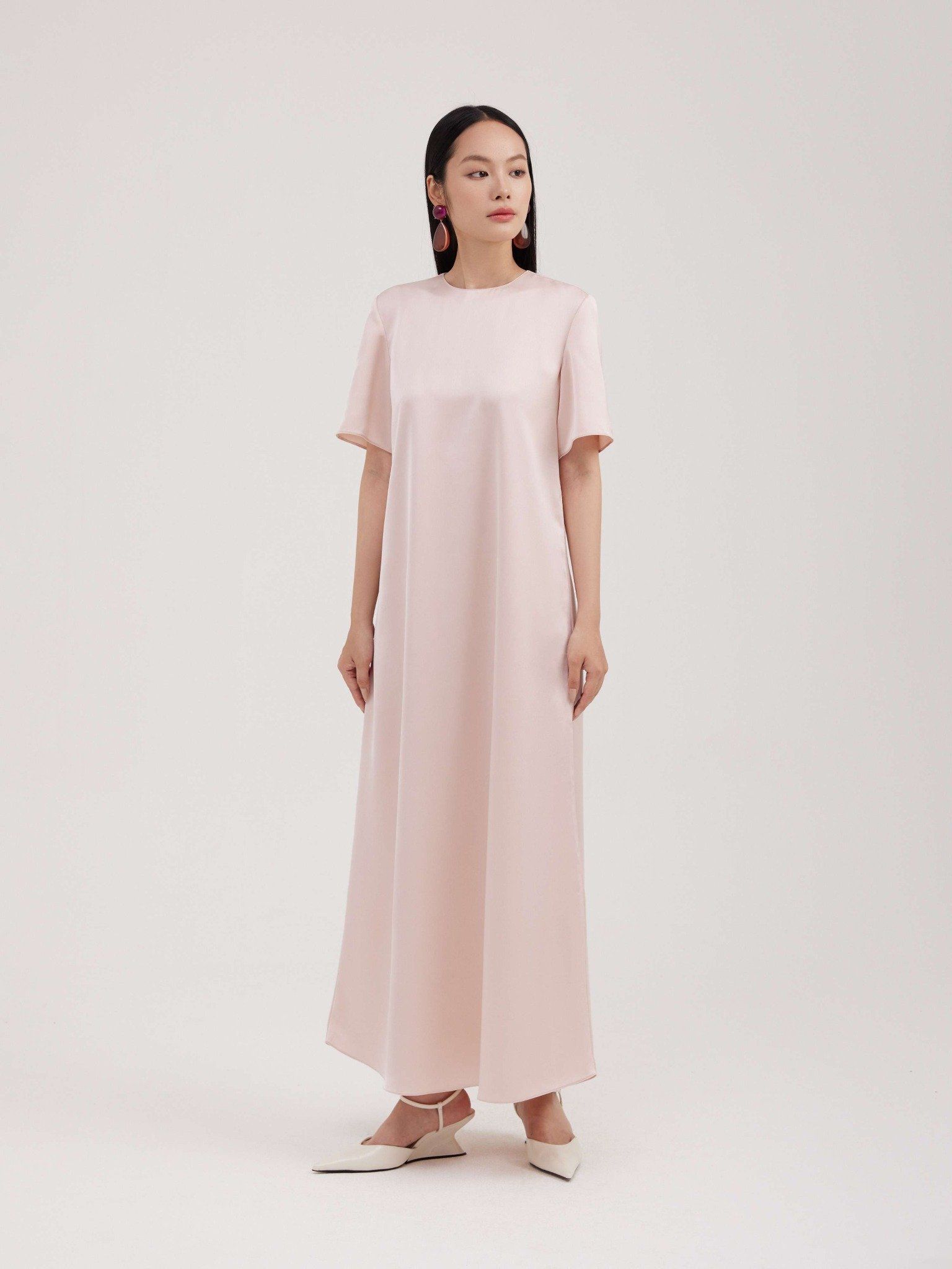  Đầm lụa trơn Mauve T-shirt silk dress 